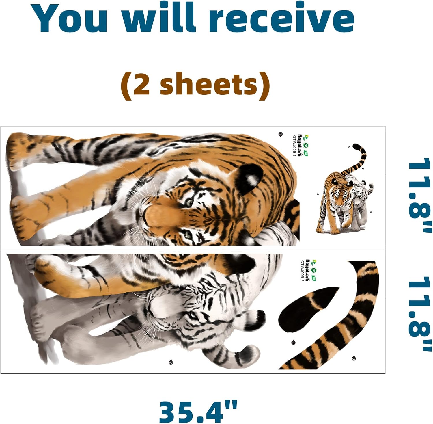 RoyoLam Calcomanía de pared con diseño de tigres blancos y amarillos, para guardería, animales de la selva, extraíble, despegar y pegar,