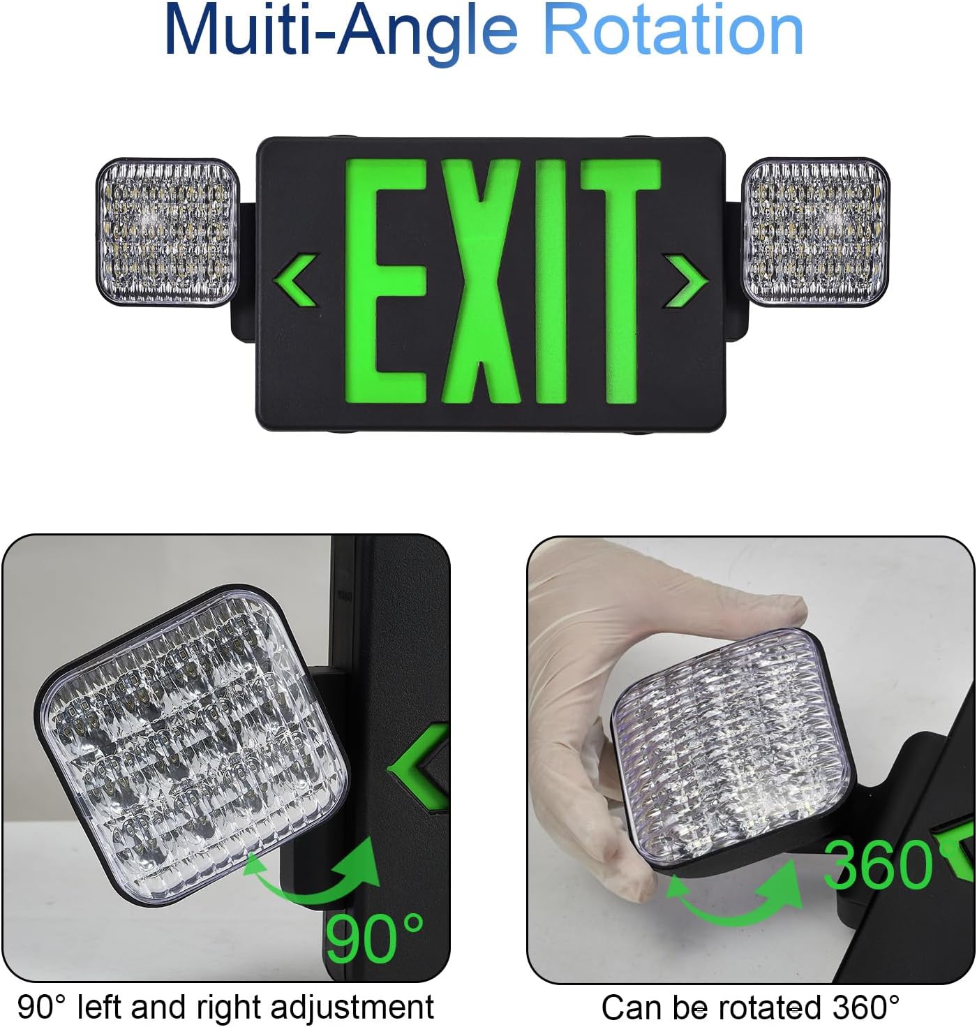 TANLUX Letrero de salida de carcasa negra con luces de emergencia, luz LED de salida de emergencia con batería de respaldo, certificación UL, combo