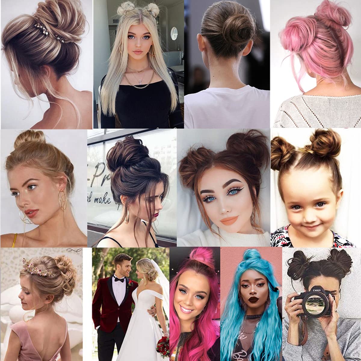 2 piezas de cabello de moño desordenado, extensiones de cabello sintético grueso, recogido, rizado, ondulado, cola de caballo para mujeres y niñas,
