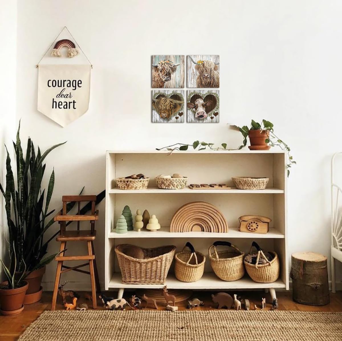 YUEYARIT Lienzo decorativo con diseño de vaca de las montañas, regalo para colgar en el baño, comedor, sala de estar, oficina, dormitorio, cocina,