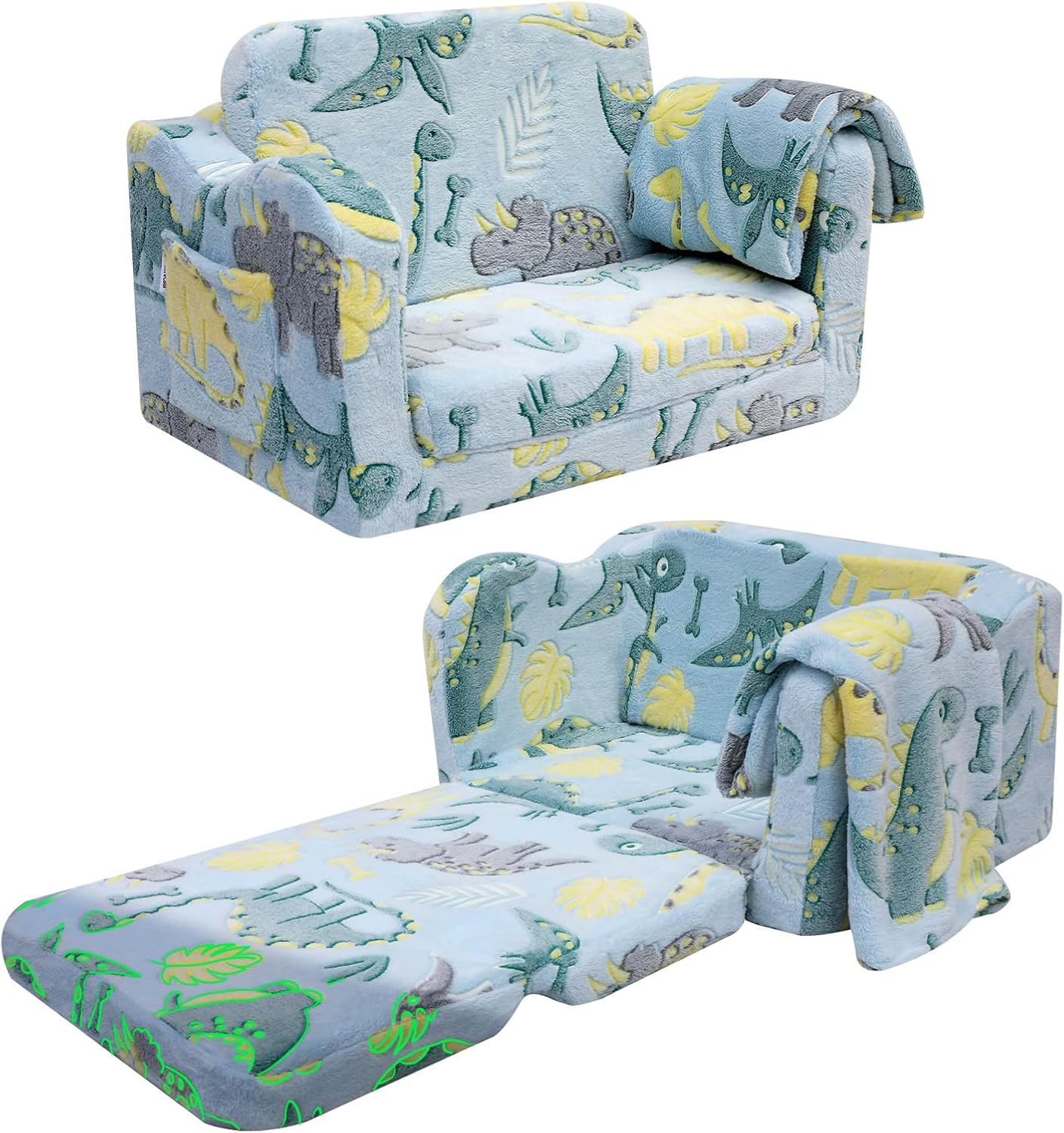 MeMoreCool Silla plegable para niños pequeños, sofá plegable de felpa suave para niños, sofá que brilla en la oscuridad, cómodo sillón reclinable