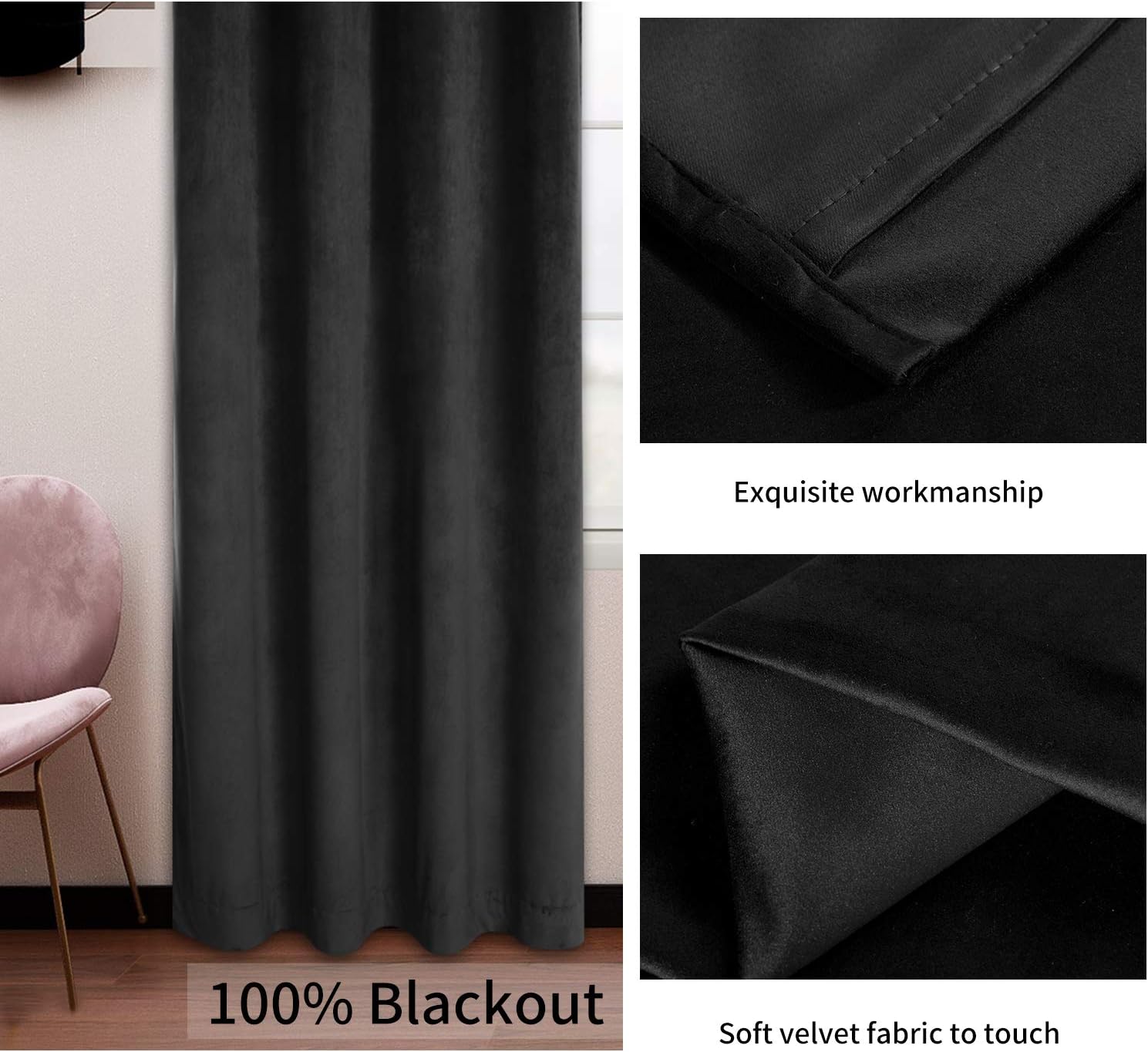 LUSHLEAF Cortinas de terciopelo 100 % opacas para dormitorio o sala de estar, 52 x 63 pulgadas de largo, con aislamiento térmico, ahorro de energía,