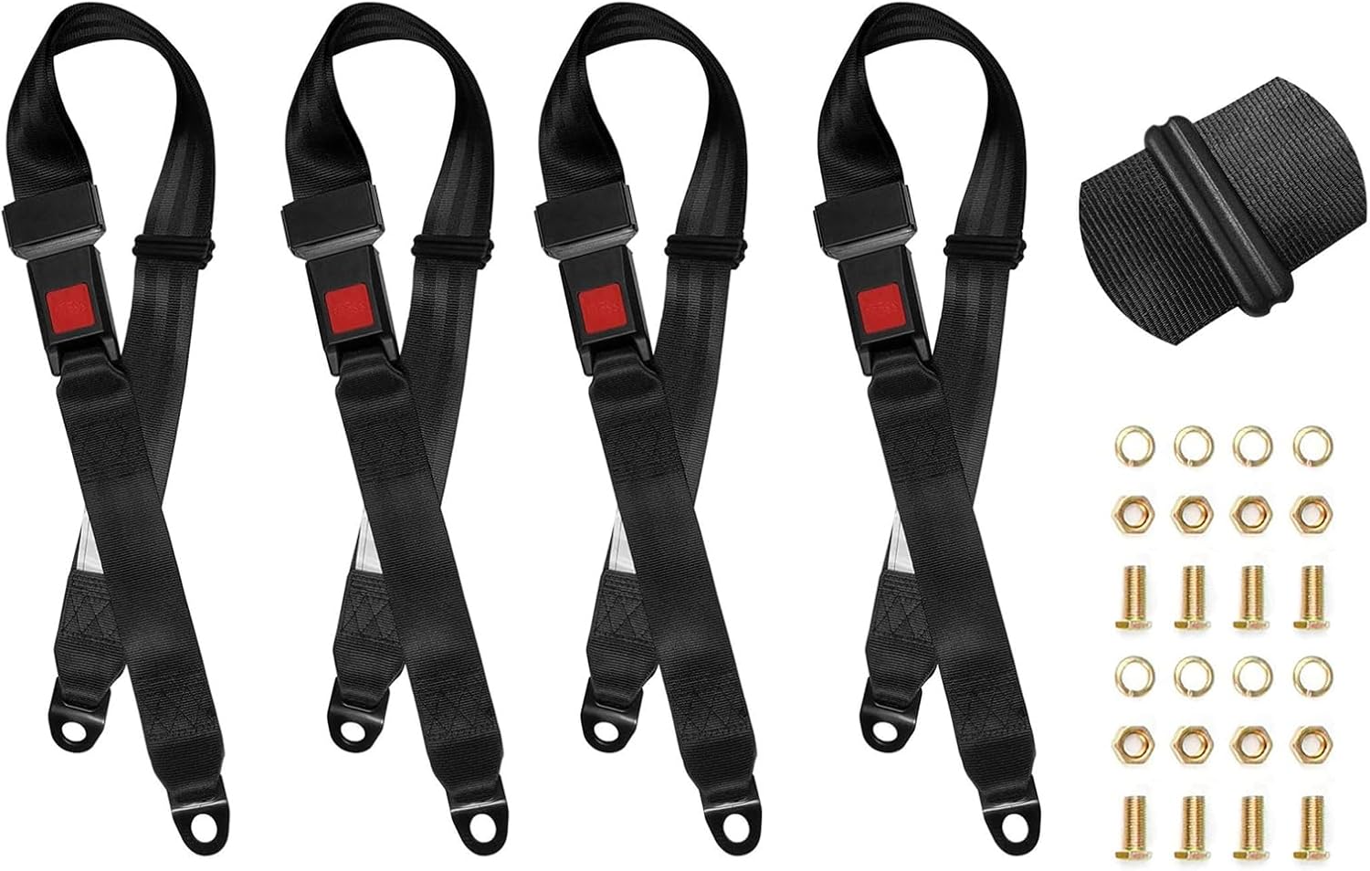 Cinturón de seguridad universal de 2 puntos ajustables para Go Kart, carrito de golf Club en negro (54 pulgadas con tornillos de instalación) (juego