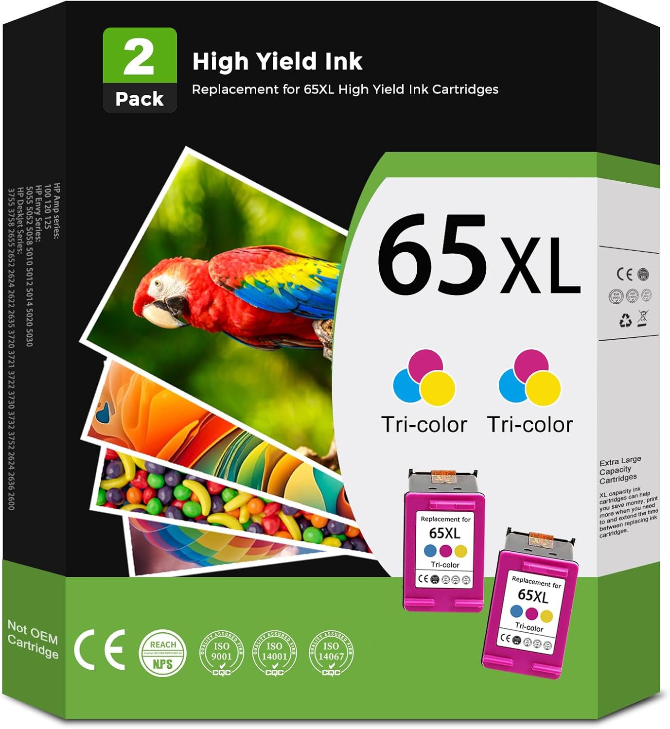 Cartucho de tinta remanufacturado de repuesto para HP Ink 65 XL 65XL Color Combo, HP65 XL para 5055 5000 5052 5010 5070 5014 3755 3700 3772 2600
