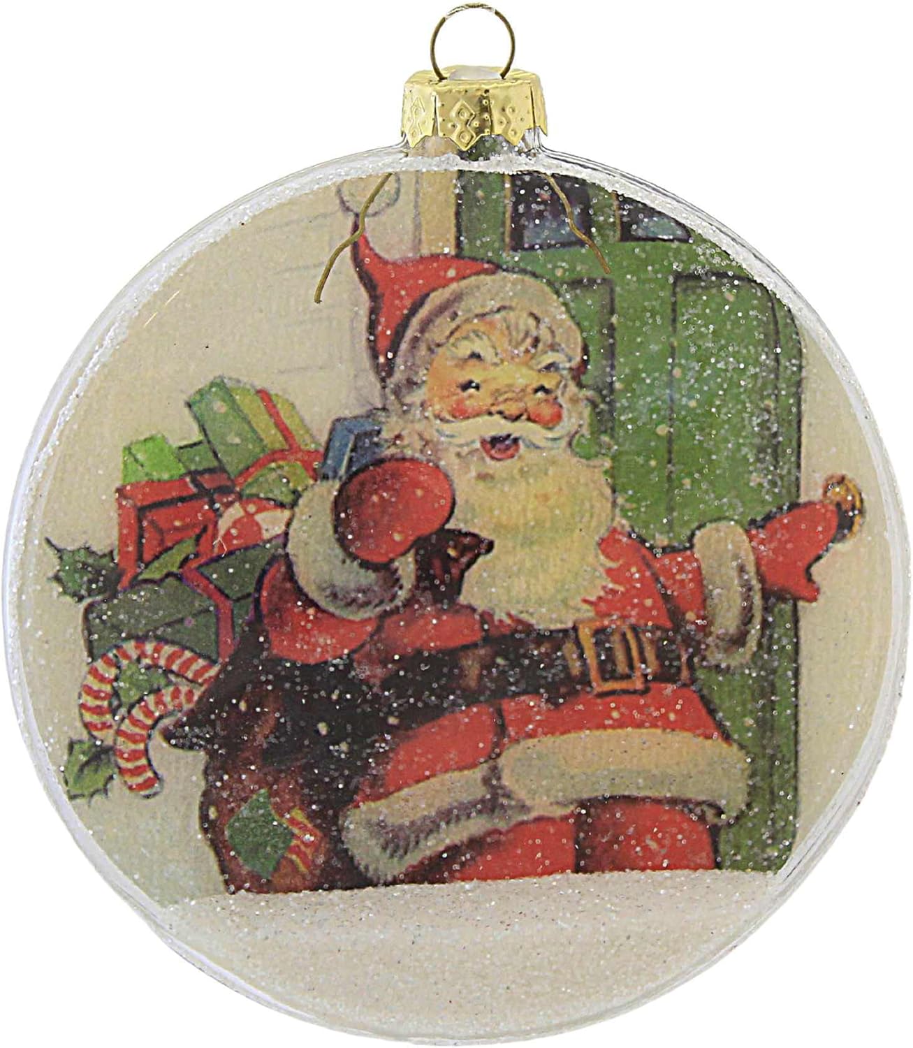 Bethany Lowe Santa Glass Disk Ornamento Vidrio Navidad Claus Entrega Nieve – Un Ornamento 4.0 Pulgadas – Lc2486 – Multicolor