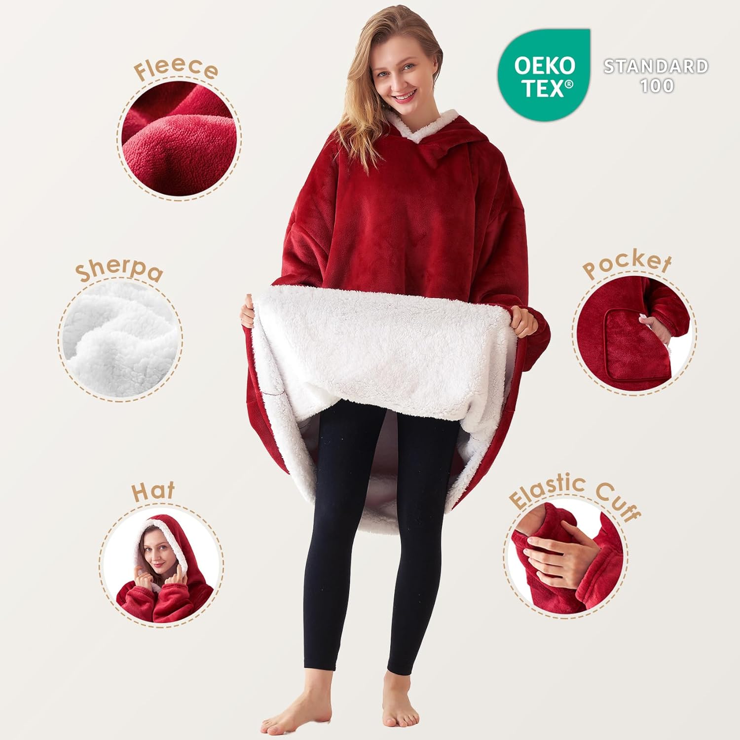 EHEYCIGA Manta con capucha con bolsillos y mangas, manta de franela con capucha para mujeres, hombres, adultos y niños