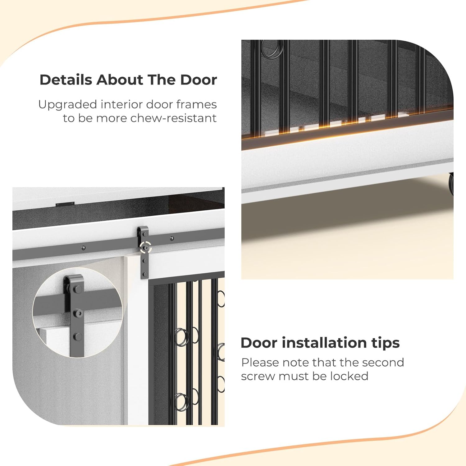 Furniture Style – Mesa auxiliar para perros con puerta corrediza de granero, muebles de interior para perreras con divisor extraíble para 2 mascotas