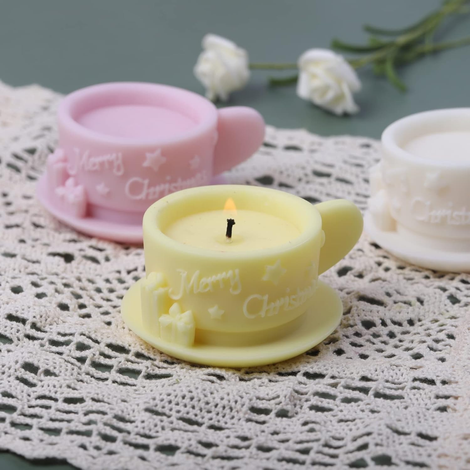 Molde de silicona para velas de copa de Navidad, molde de jabón de cera de soja, molde de fondant, molde de pastel de caramelo de chocolate, yeso,