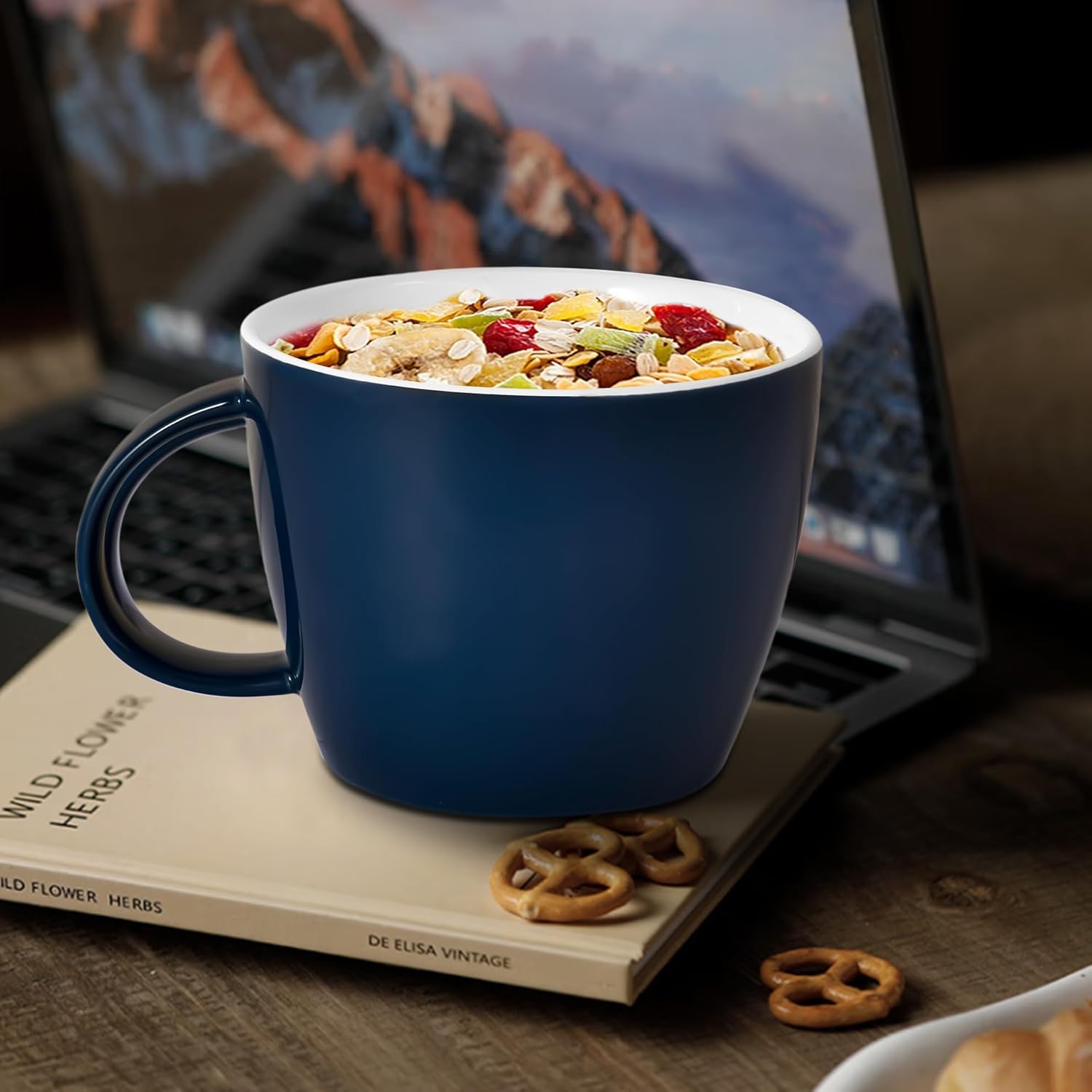 Porcelain Mug 30 OZ, Oversized Soup Cup or Jumbo Mug for Coffee, Oatmeal, Gumbo, Salad, Microwave and Oven Safe, Cool Blue