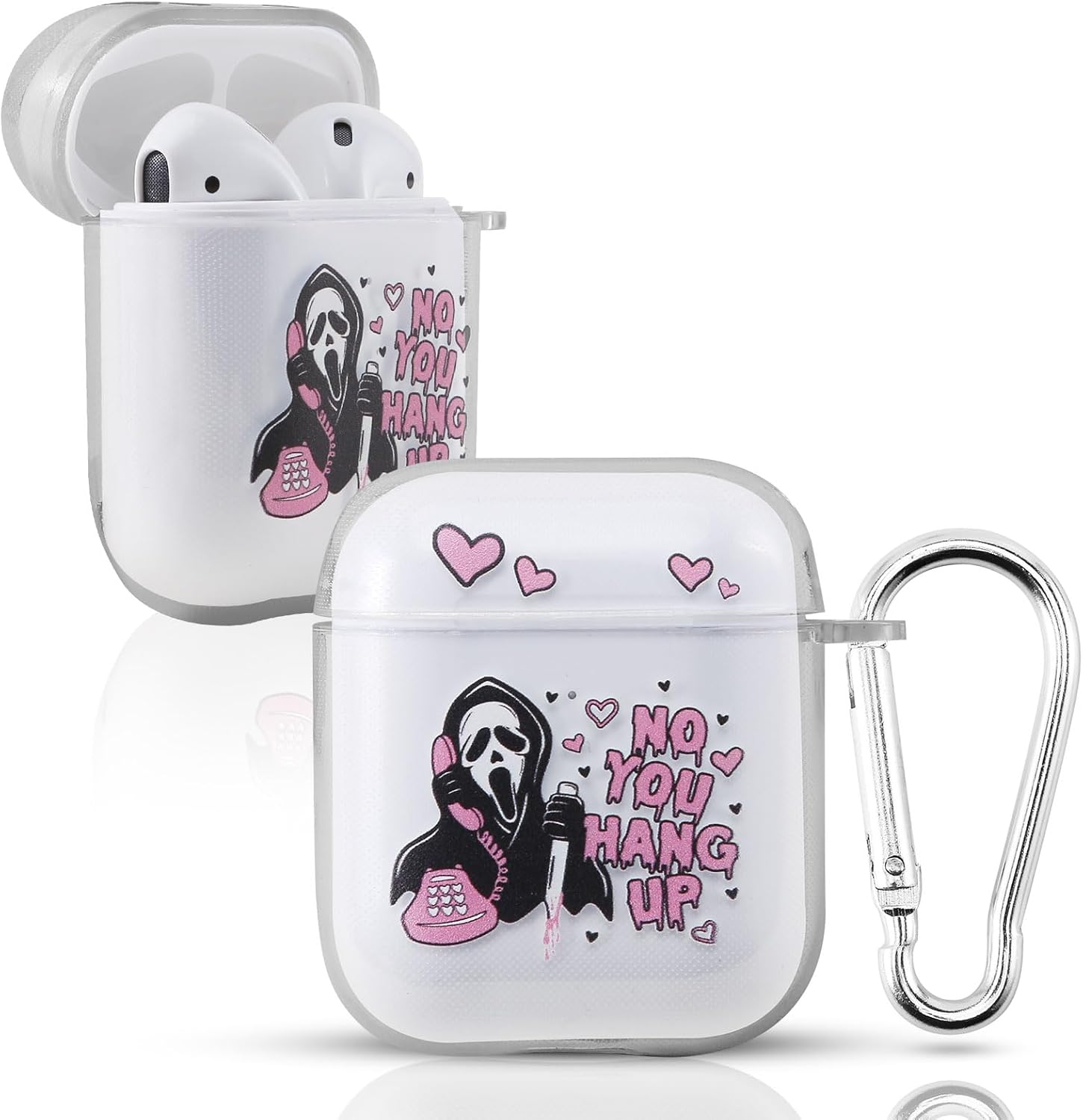 Funda para Airpods de 2 generación, bonita funda transparente para Airpods de 1 y 2 generación, funda divertida de película de terror con llavero,