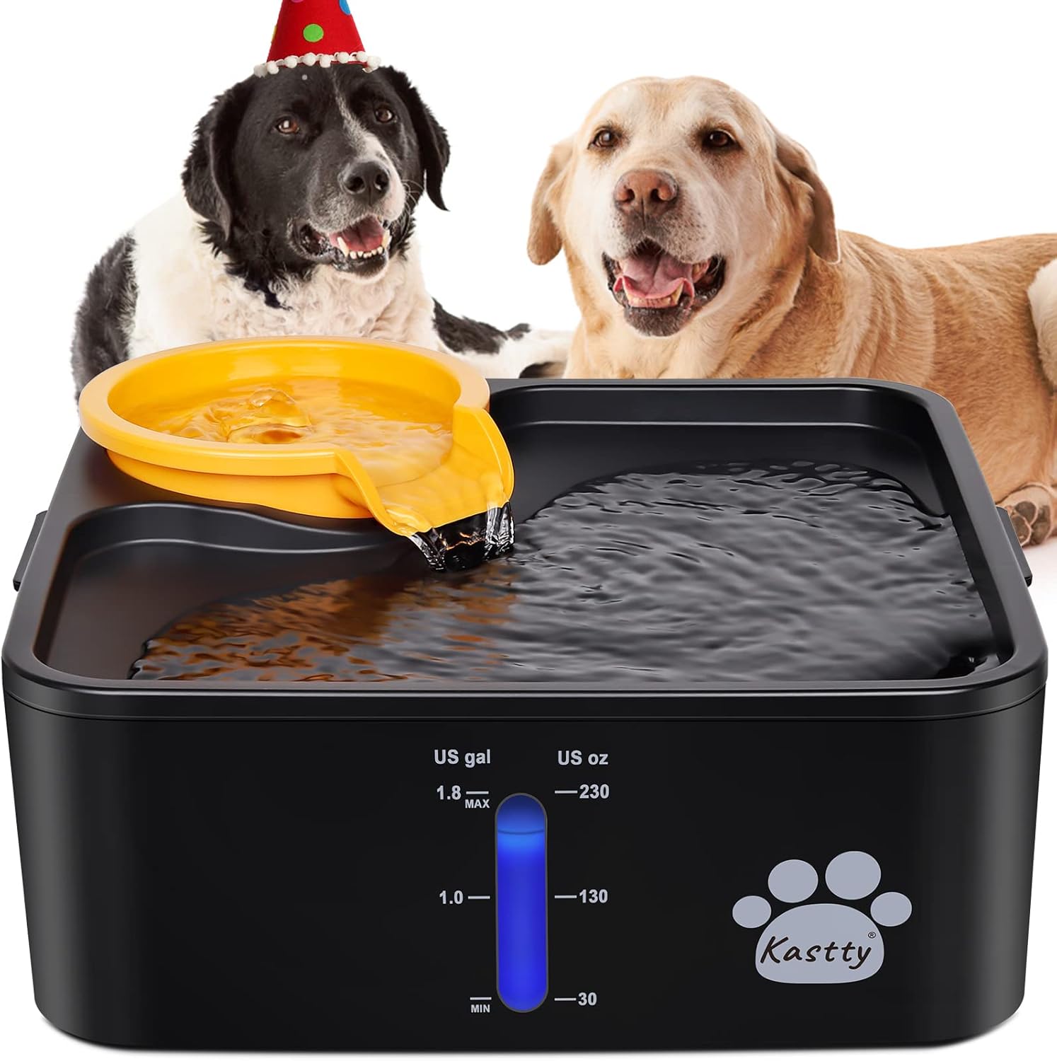 Kastty Fuente de agua para perros de 230 oz7 L, fuente ultra grande y ancha para mascotas con 5 filtraciones y bomba LED inteligente segura, ideal