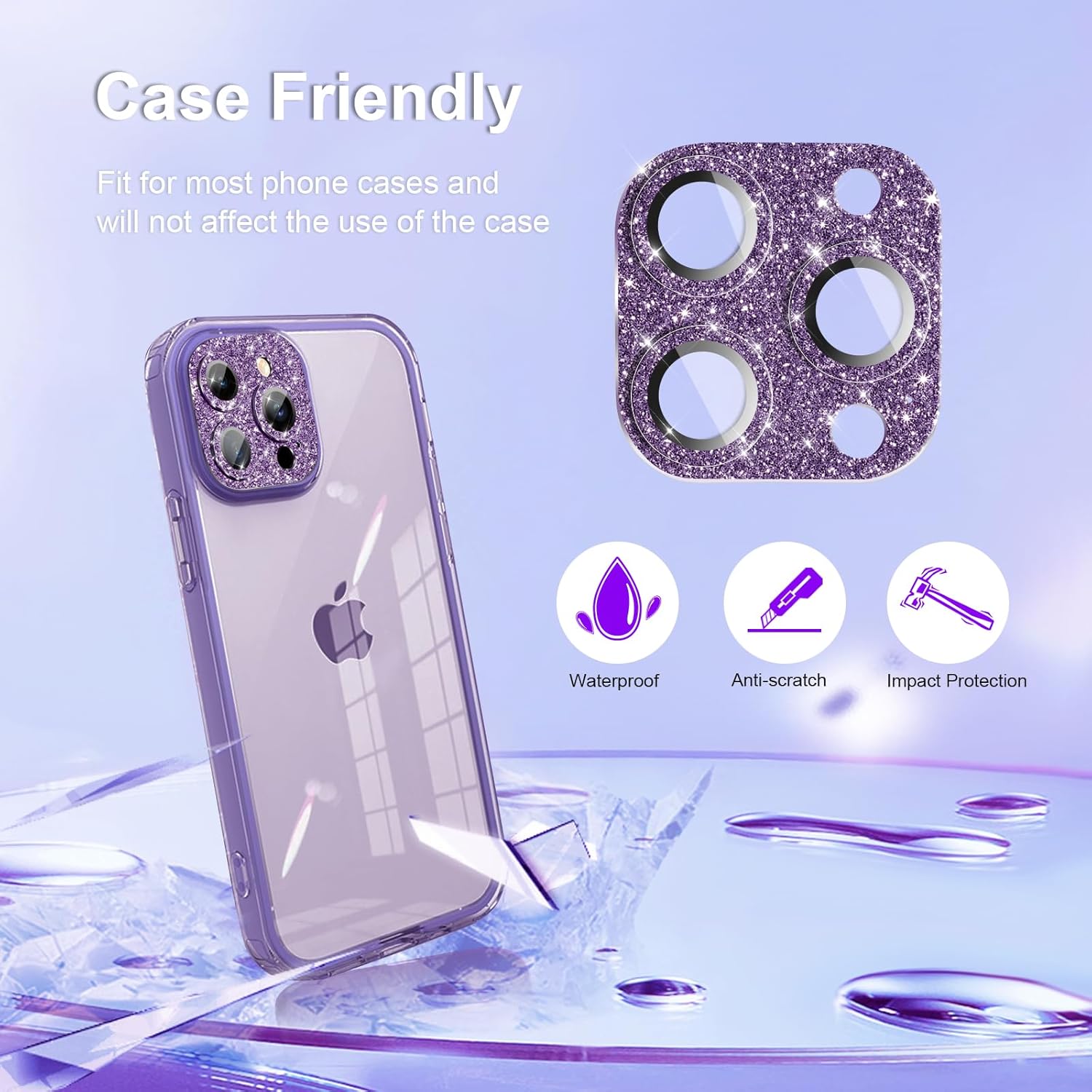 Protector de lente de cámara para iPhone 14 Pro14 Pro Max, cubierta de lente de diseño completo, anillo de metal con purpurina de vidrio templado de
