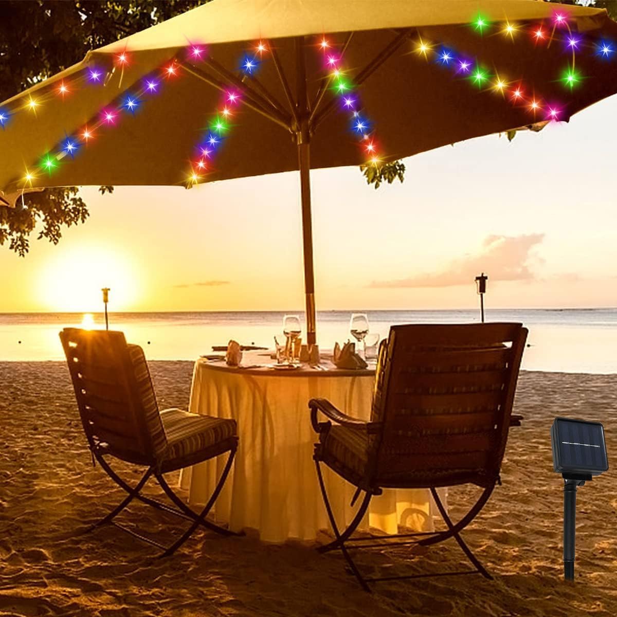 AMZSTAR Luz solar para sombrilla de patio con 8 modos de iluminación y control remoto LED inalámbrico para sombrilla de mesa, iluminación al aire