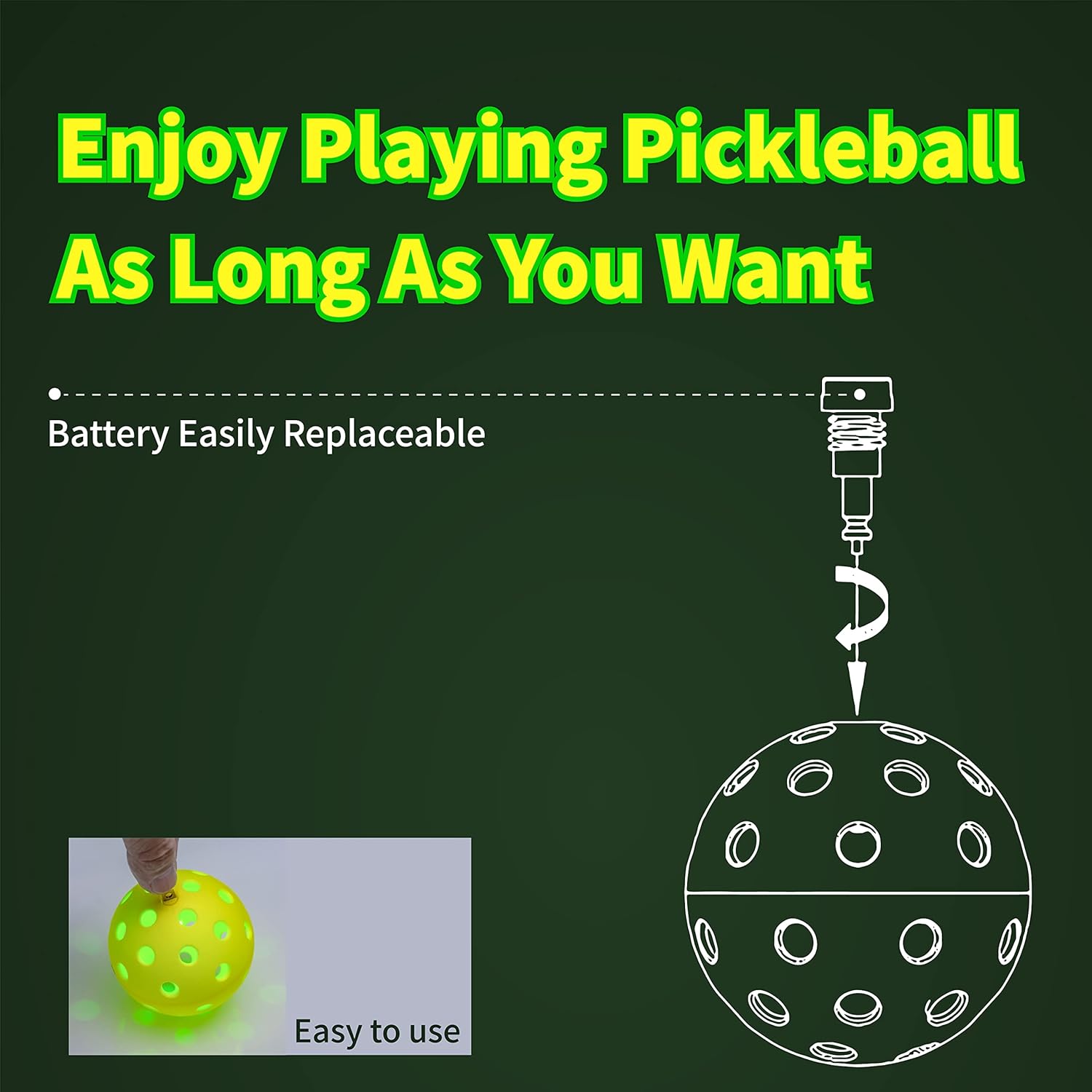 PickleStar – Pelotas de pickleball con luz LED, bolas de pickleball que brillan en la oscuridad, tamaño oficial al aire libre con luz, paquete de 4