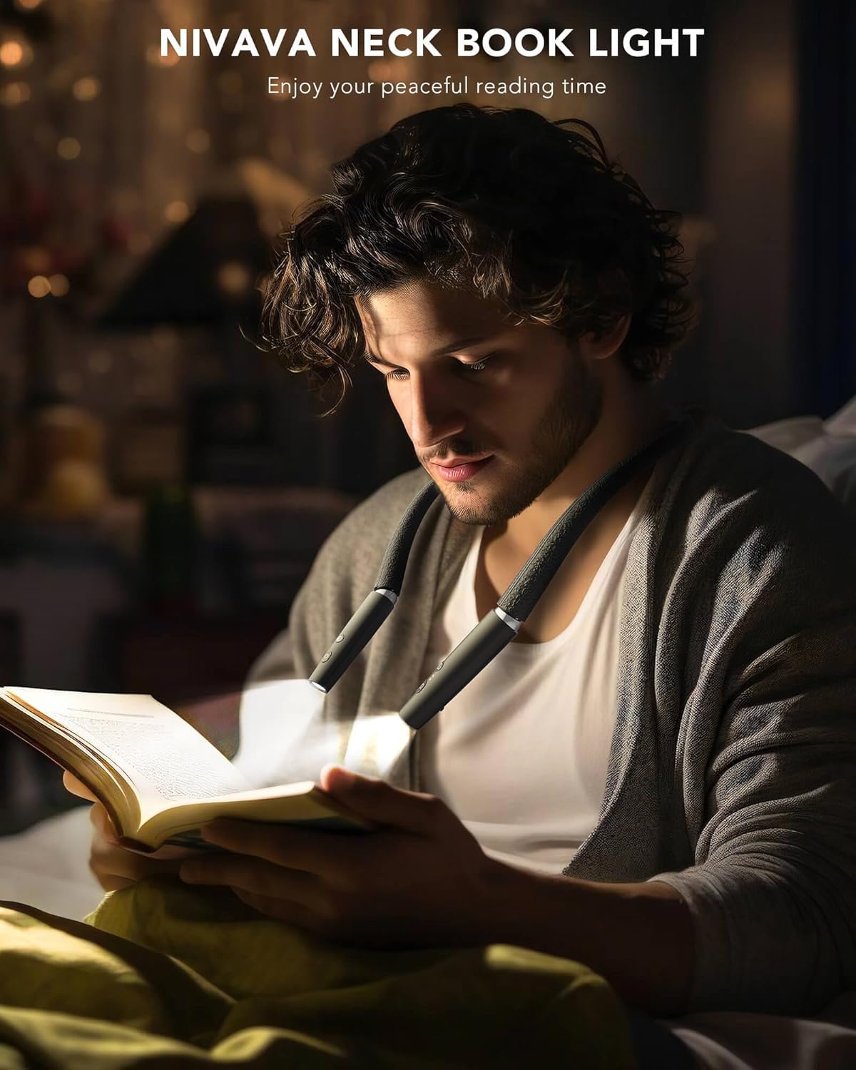 Luz de lectura para el cuello, luz de libro para leer en la cama ajuste de ejes de dirección, brazo de silicona flexible, luz LED recargable de