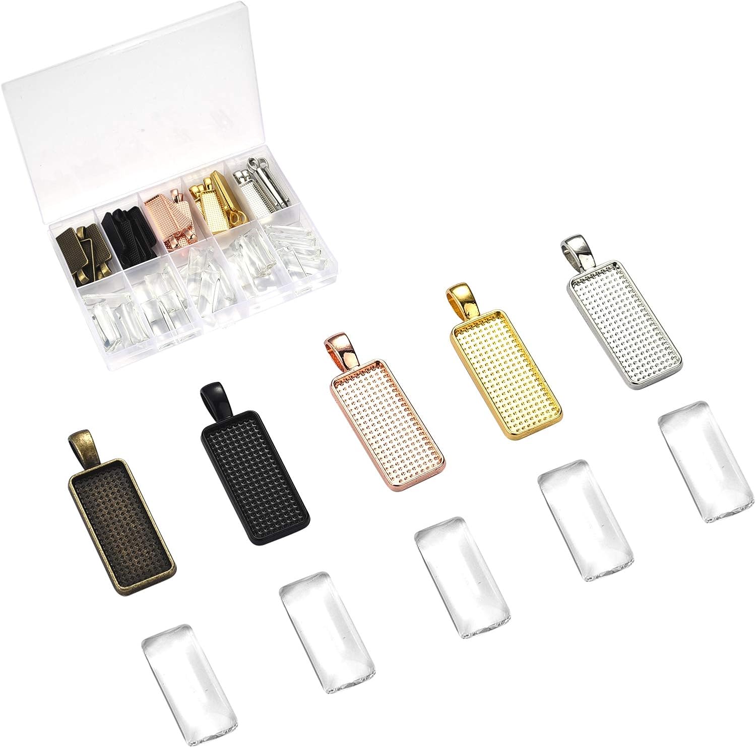 OBSEDE 50 piezas de pegamento en la bandeja colgante rectangular de cristal de cúpula de cristal kits para hacer joyas, collares, aretes, Scrabble,