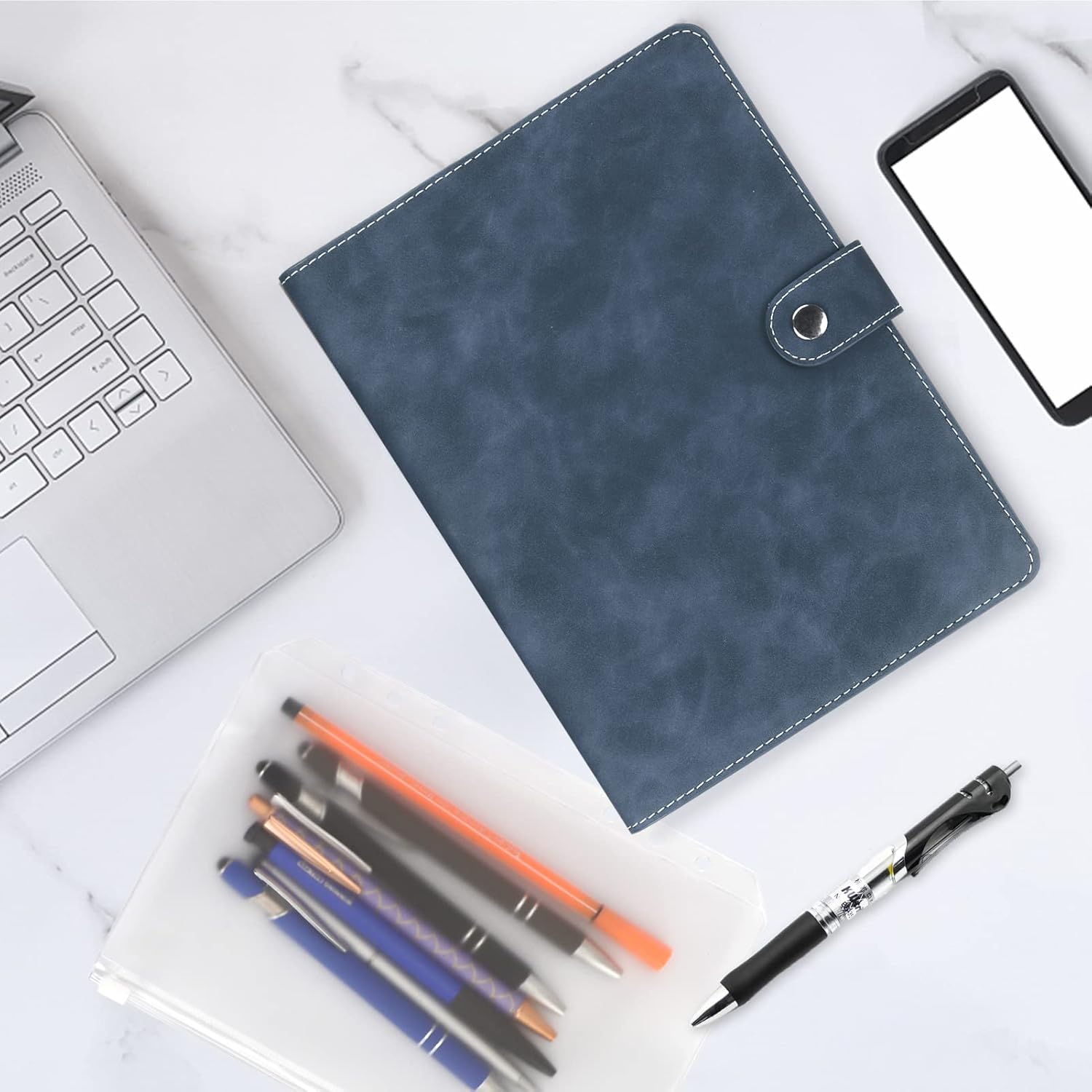 GoodSing Cuaderno de cuero con anillas A5, carpeta A5 de 6 anillos con papeles de repuesto A5, bolsillos para carpetas y separadores de temas, hoja