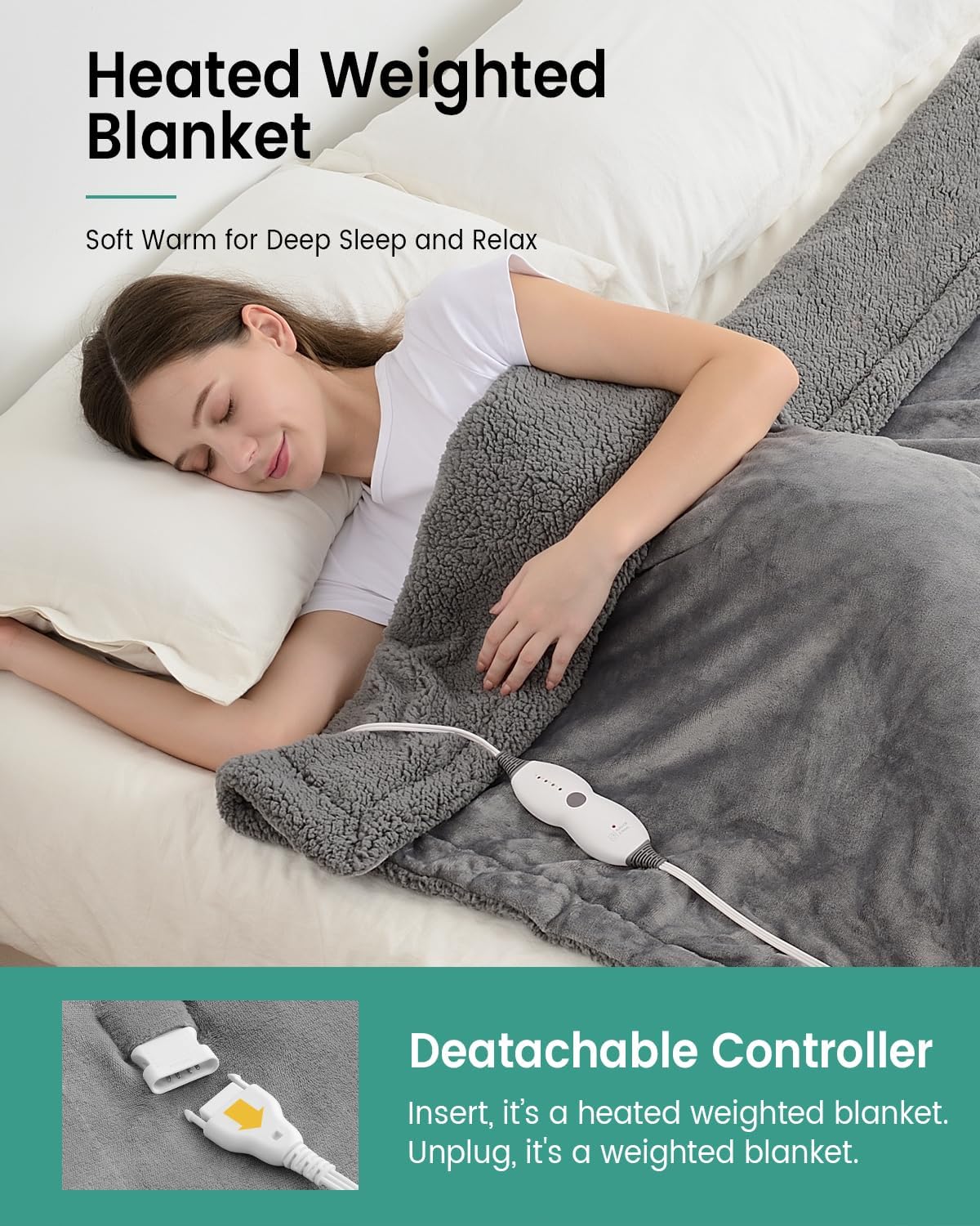 immtree Manta térmica con peso para adultos, forro polar Sherpa suave y cálida manta con peso de 12 libras para dormir y relajarse, controlador