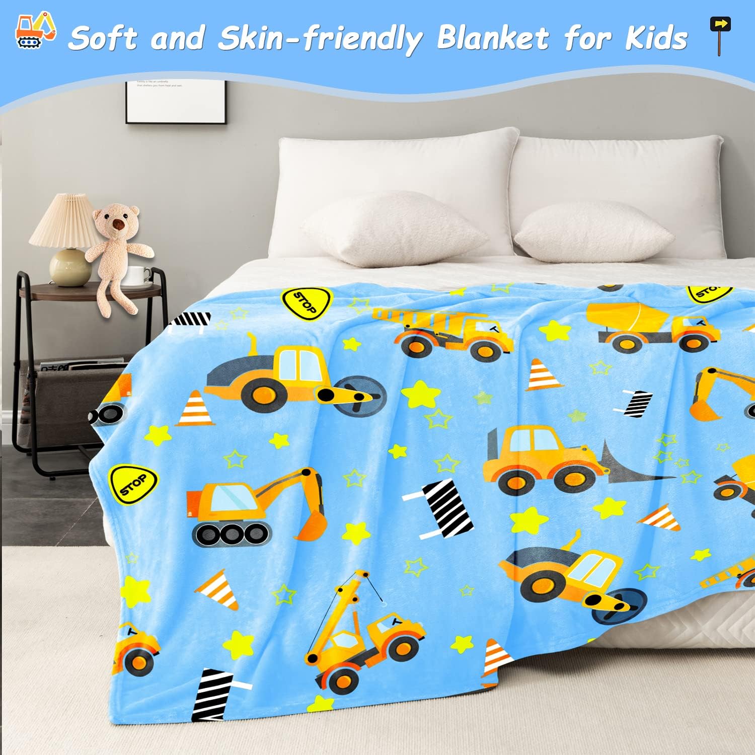 Manta de construcción para niños, manta de forro polar para niños y niñas, bonito diseño de autos, camiones, manta para niños, manta suave y
