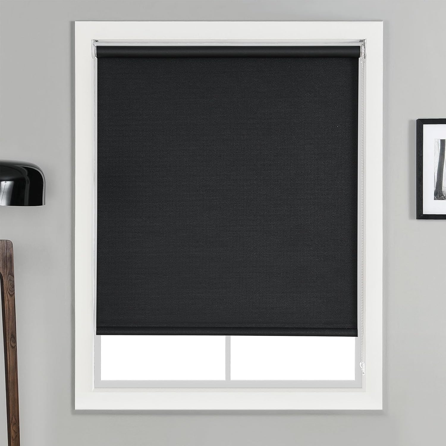 Persianas enrollables 100 % opacas con cordón, oscurecimiento de habitación, bloqueo de luz para dormitorio, baño, oficina, privacidad, tela