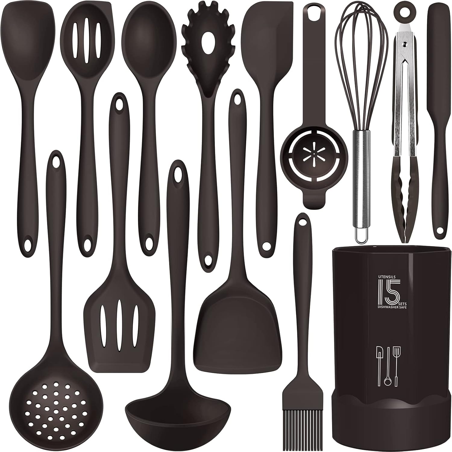 Juego de utensilios de cocina de silicona  446 F resistentes al calor utensilios de cocina, pinzas giratorias, espátula, cuchara, cepillo, batidor,