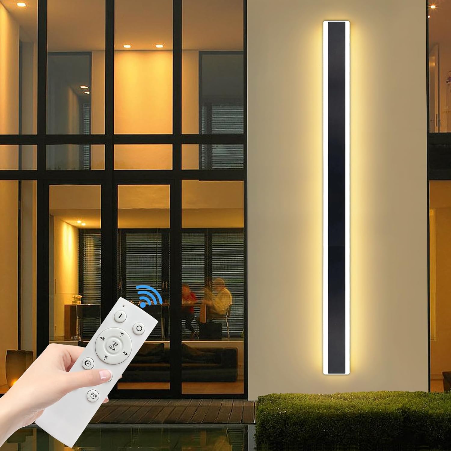Apliques de pared regulables para exteriores de 71 pulgadas con control remoto, modernos montados en la pared con 3 colores (3000 K4500 K6000 k),