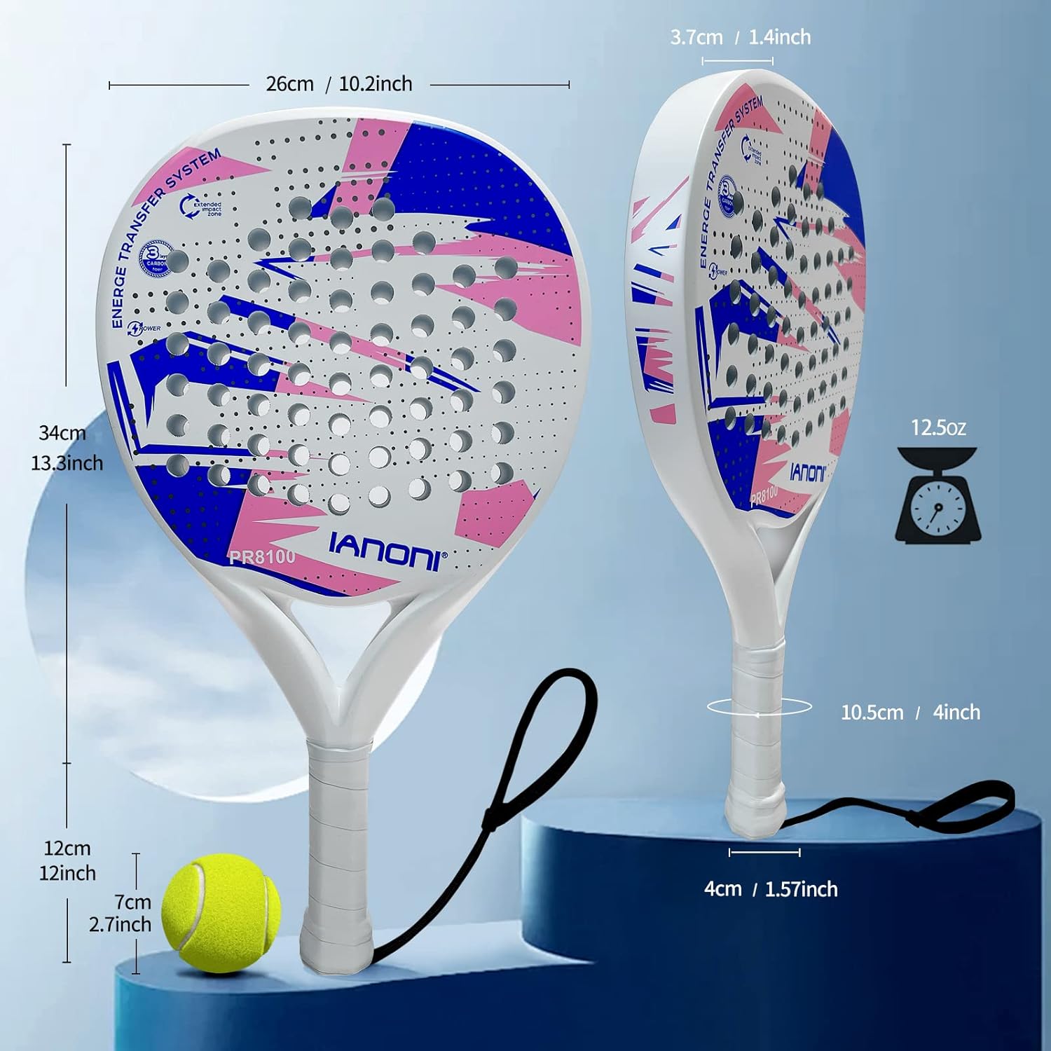 Pala de pádel Superficie de Fibra de Carbono con núcleo de espuma EVA Memory Flex Pala de pádel ligera