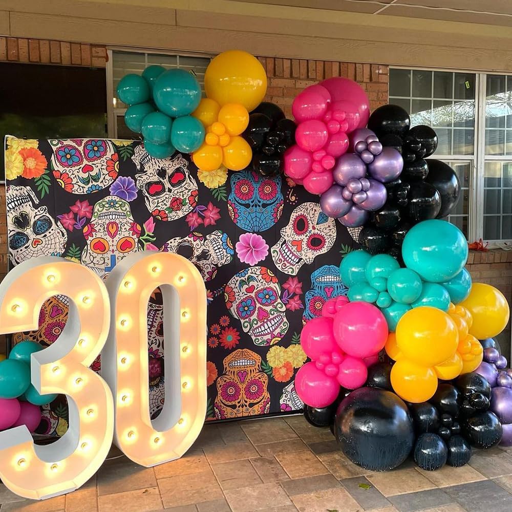 Kit de guirnalda de arco de globos del Día de los Muertos, decoración de fiesta del Día de los Muertos, 147 globos coloridos con globos de aluminio