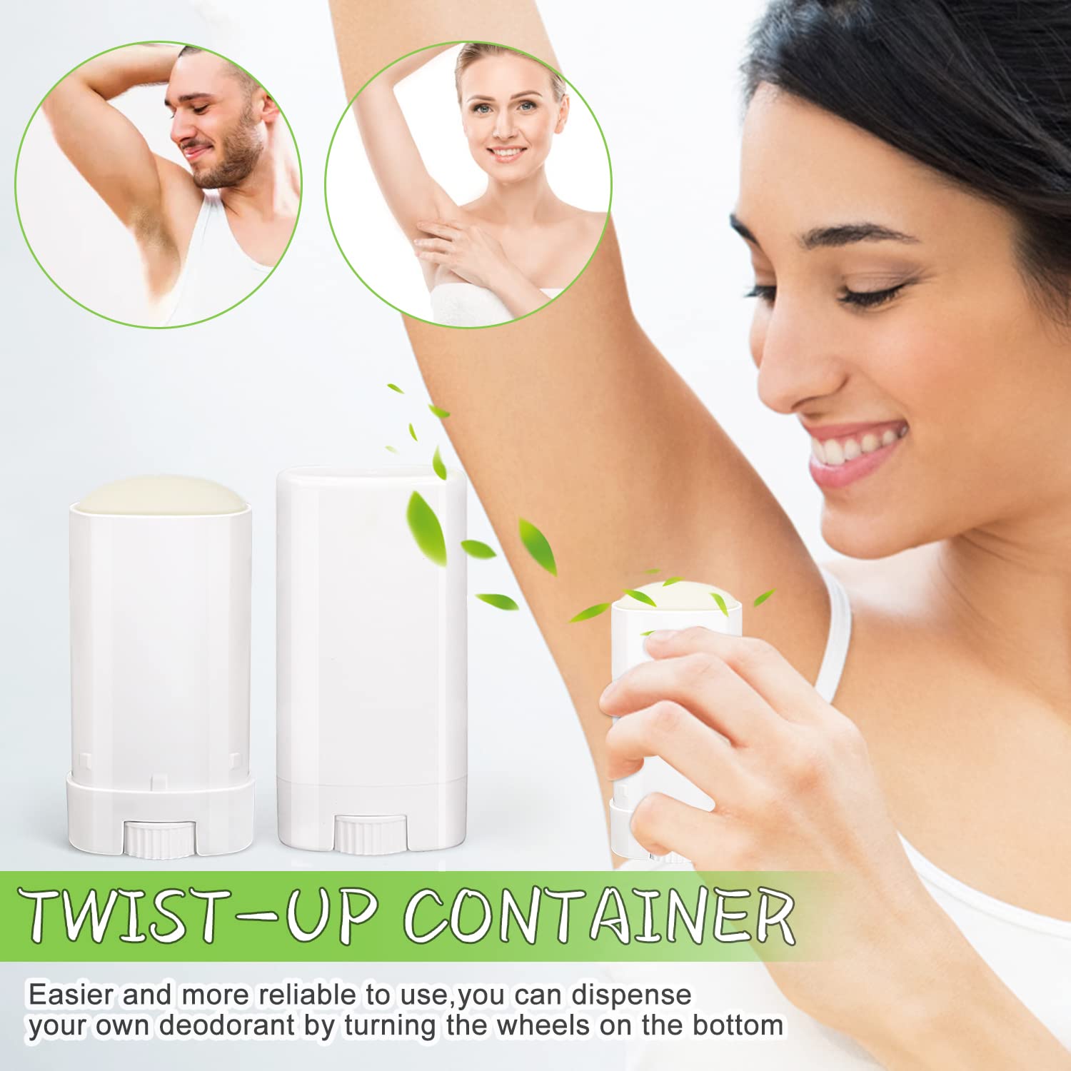 Paquete de 50 recipientes de desodorante de muestra blanca de 0.5 oz0.5 fl oz, recipientes de plástico vacíos ovalados para Chapstick, bálsamo