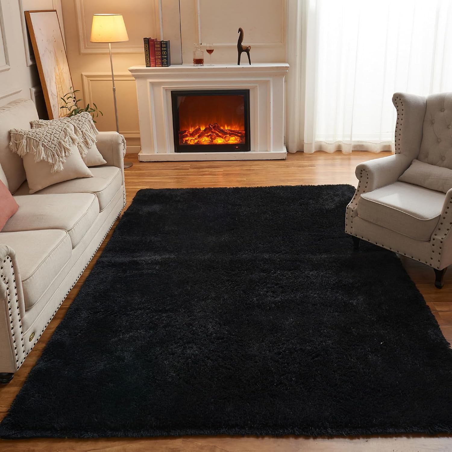 Arbosofe Alfombras para sala de estar, alfombra de área para dormitorio, alfombra negra de 9 x 12 pulgadas, alfombra grande para sala de juegos,