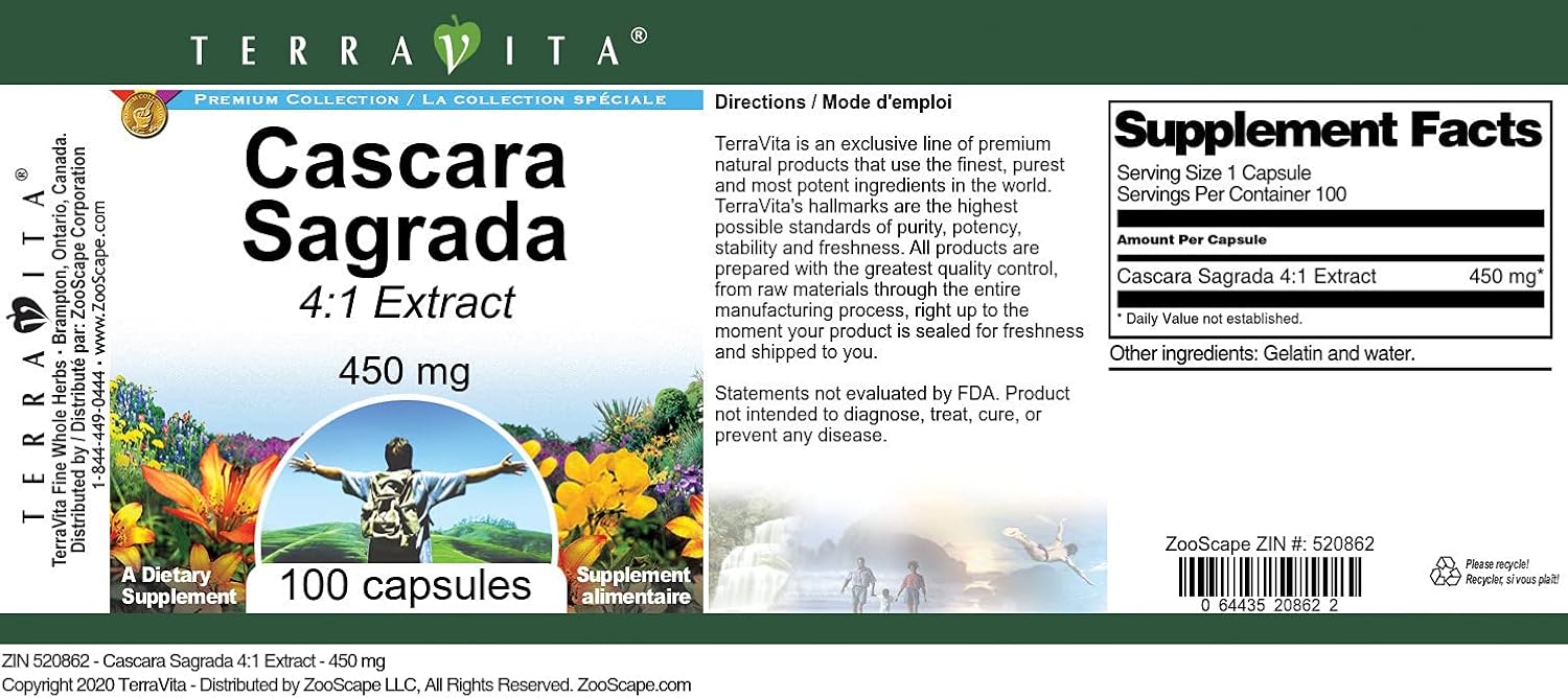 Extracto de Cascara Sagrada 41 – 450 mg (100 Cápsulas, ZIN 520862)