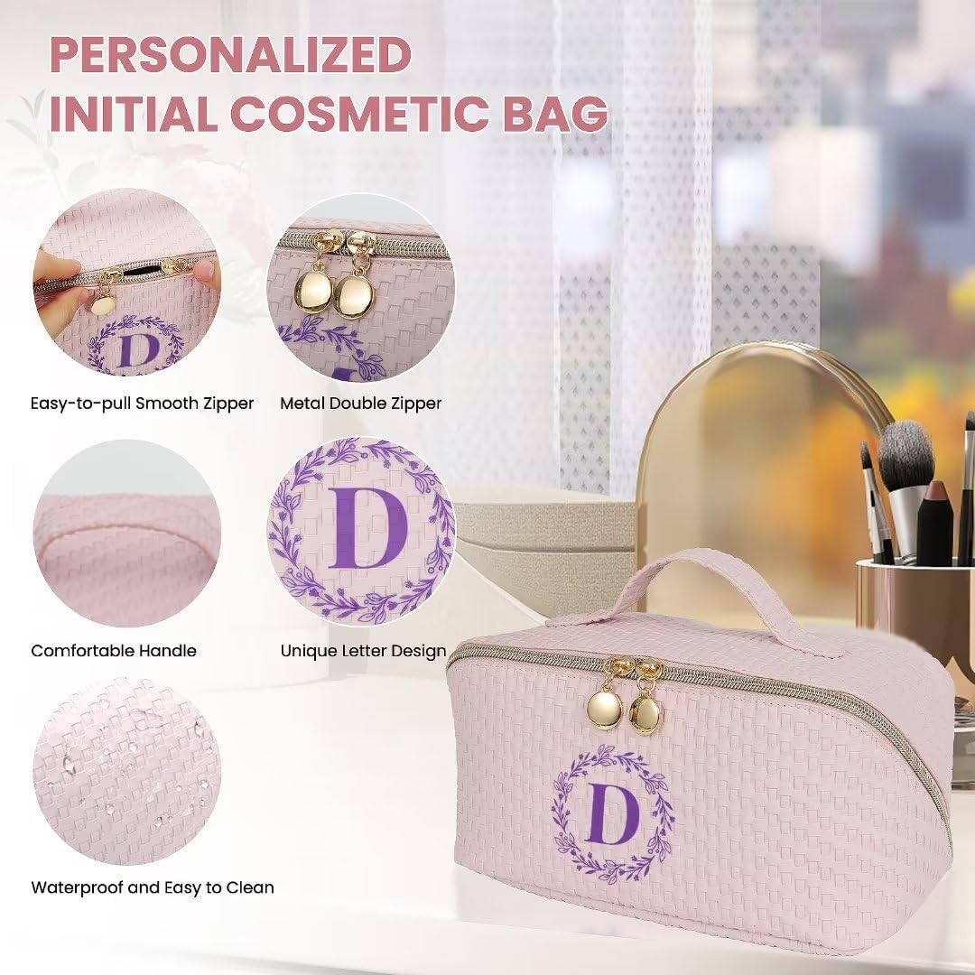 Bolsa de maquillaje, bolsa de maquillaje de viaje, bolsa de maquillaje portátil de piel sintética impermeable, organizador con asa y divisor bolsas