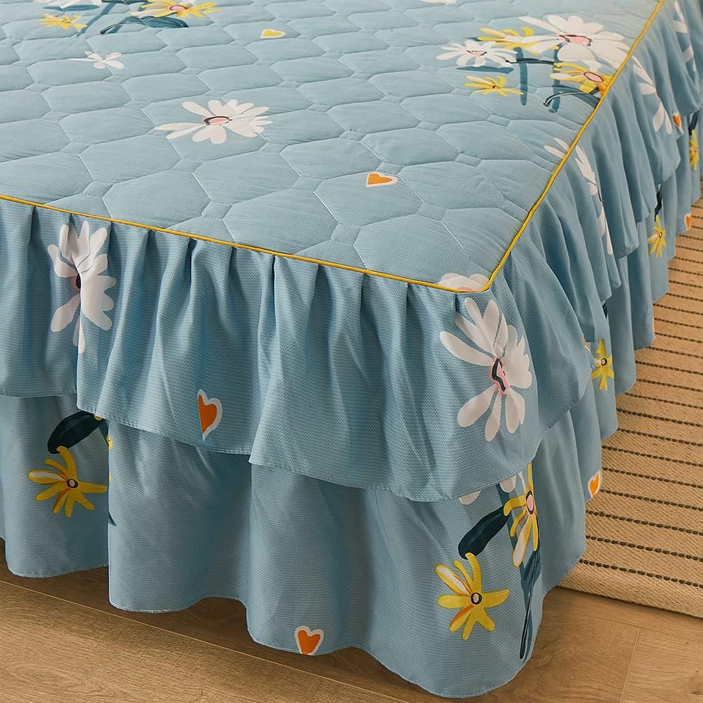 Juego de falda de cama con volantes de 3 piezas, 3 piezas, cobertura lateral de 15.7 pulgadas, suave y cálida (margarita, 59.1 x 78.7 in para cama