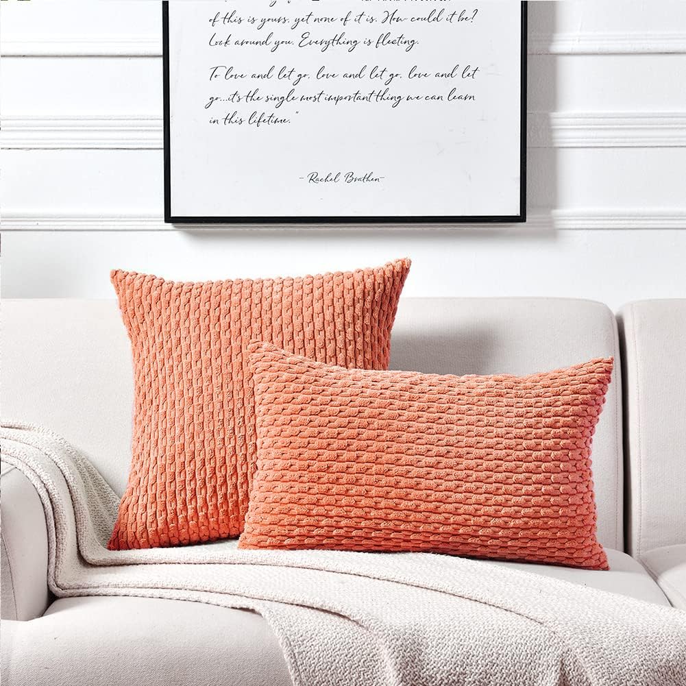 Fancy Homi Paquete de 2 fundas de almohada decorativas coralinas de 22 x 22 pulgadas para sofá y cama, decoración moderna de estilo bohemio para el