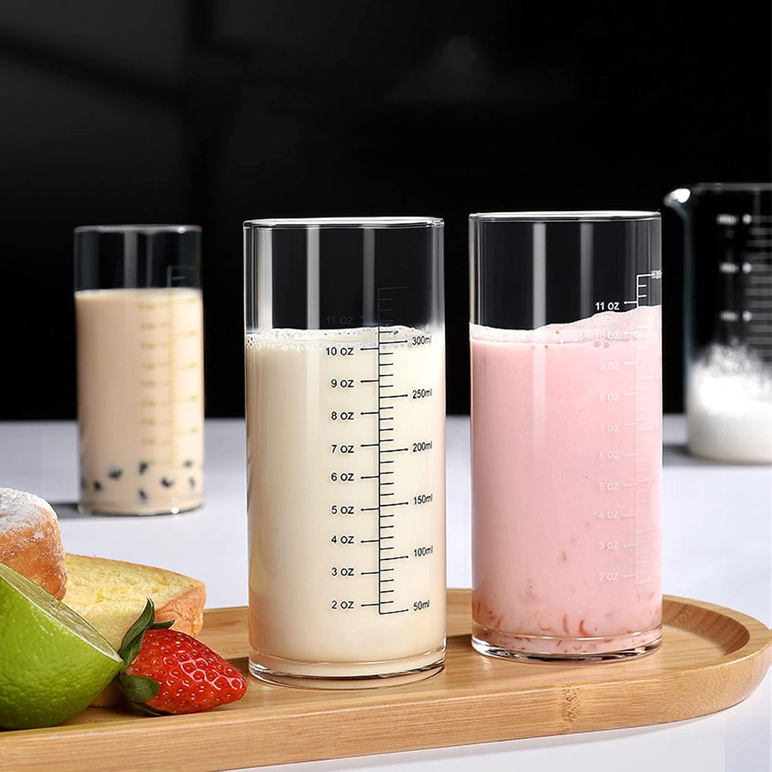 Vaso de vidrio graduado, vaso medidor de vidrio de borosilicato alto para ancianos, principiantes, pérdida de peso, vidrio transparente recto con