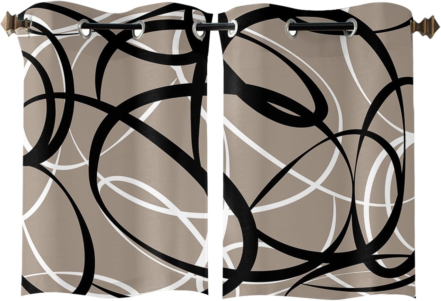 Libaoge Curtains Panels for Kitchen Brown Black White Modern Abstract Art Lines Window Curtains Light Filtering Grommet Top Drapes for Bedroom