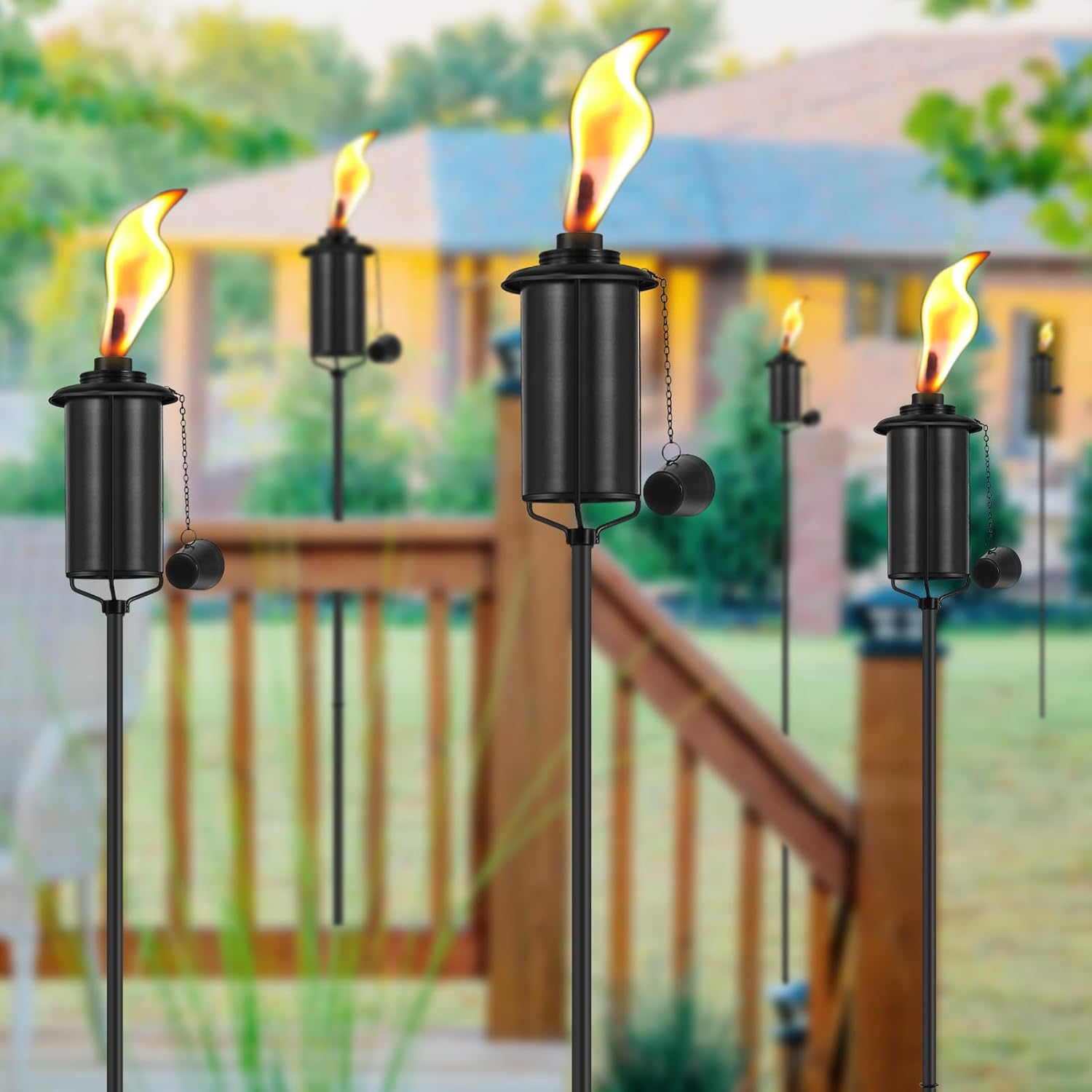 Home Garden – Juego de 4 antorchas de metal de 16 onzas para exteriores, decoración de jardín, antorchas de citronela mejoradas de 59 pulgadas con