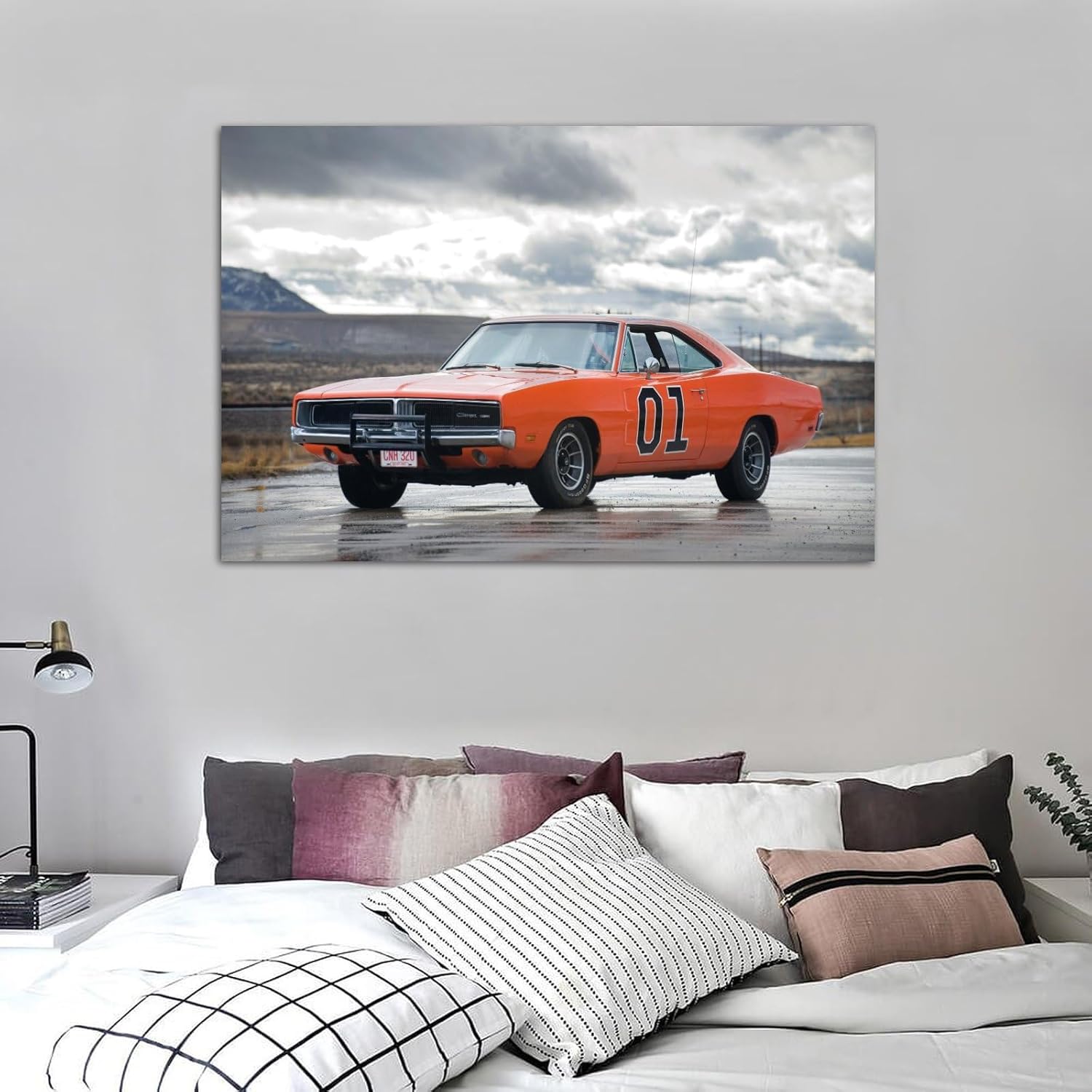 Carros Dodge Charger General Lee Póster Pintura Decorativa Lienzo Arte de Pared Póster de Sala de Estar Dormitorio Pintura 16 x 24 pulgadas