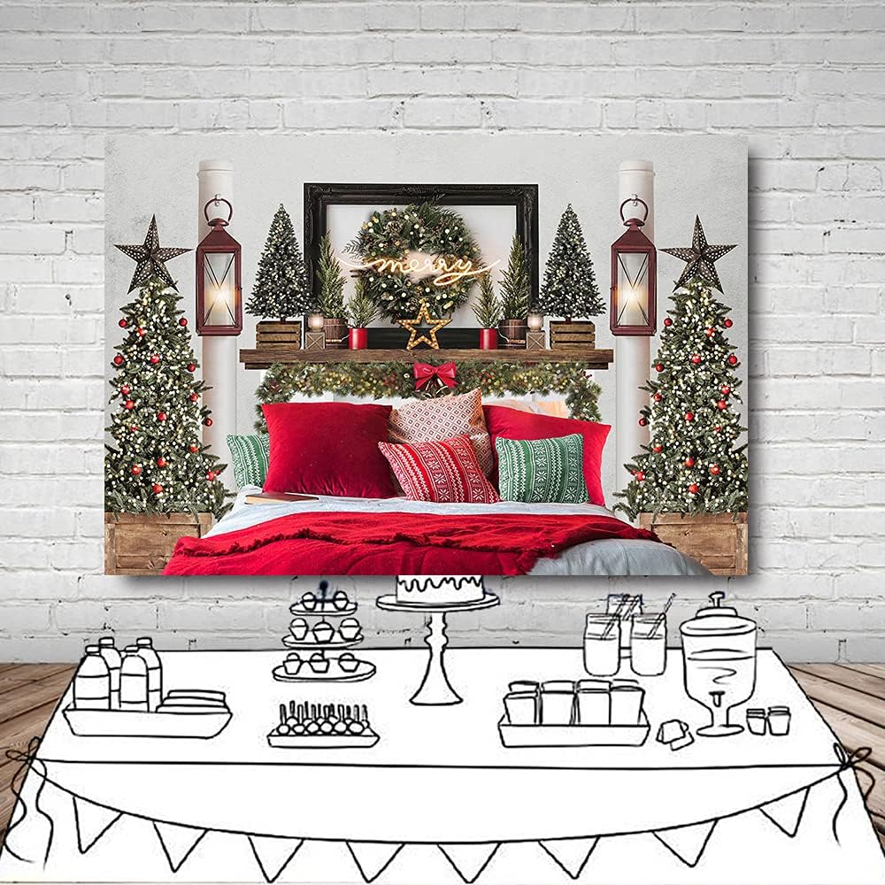MEHOFOND Cabecera de Navidad roja de 8 x 6 pies, telón de fondo para cama de retrato infantil, fotografía de invierno, vacaciones, imagen familiar,