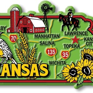 Imán colorido de Kansas de Classic Magnets, 3.3 x 2.4 pulgadas, recuerdos coleccionables fabricados en los Estados Unidos Imán colorido de Kansas de Classic Magnets, 3.3 x 2.4 pulgadas, recuerdos coleccionables fabricados en los Estados Unidos
