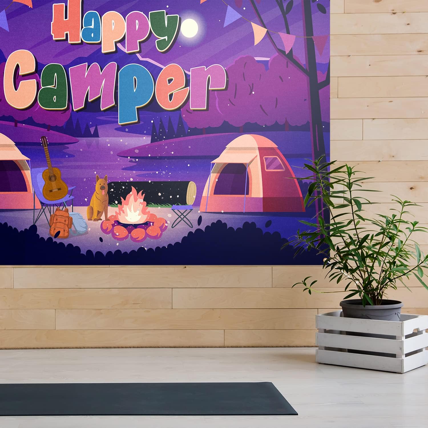 Cartel de fondo de Happy Camper – Decoración de fiesta temática de campamento de aventura en el bosque, suministros para niños y niñas, 3.9 x 5.9
