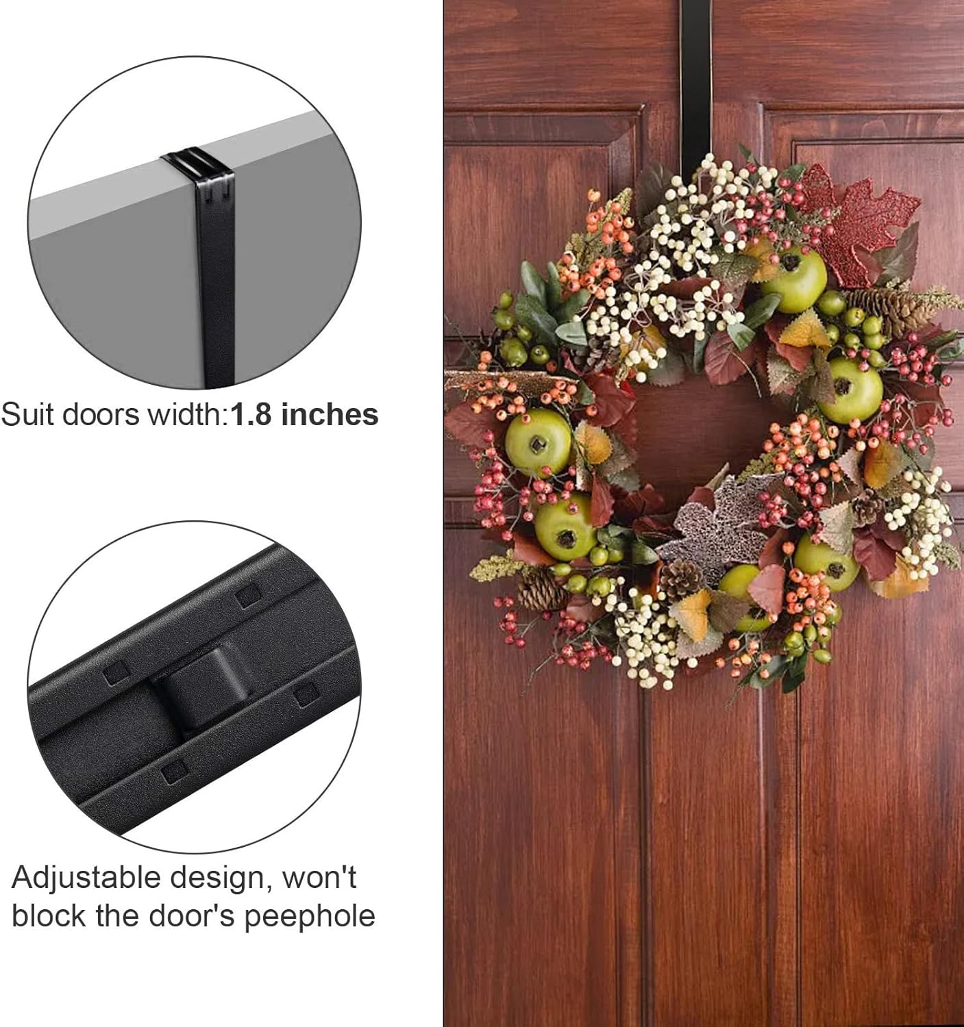 styleonme Ganchos para corona, 2 ganchos telescópicos de 15 a 25 pulgadas, colgador de corona de Pascua de Halloween, Navidad, gancho de corona