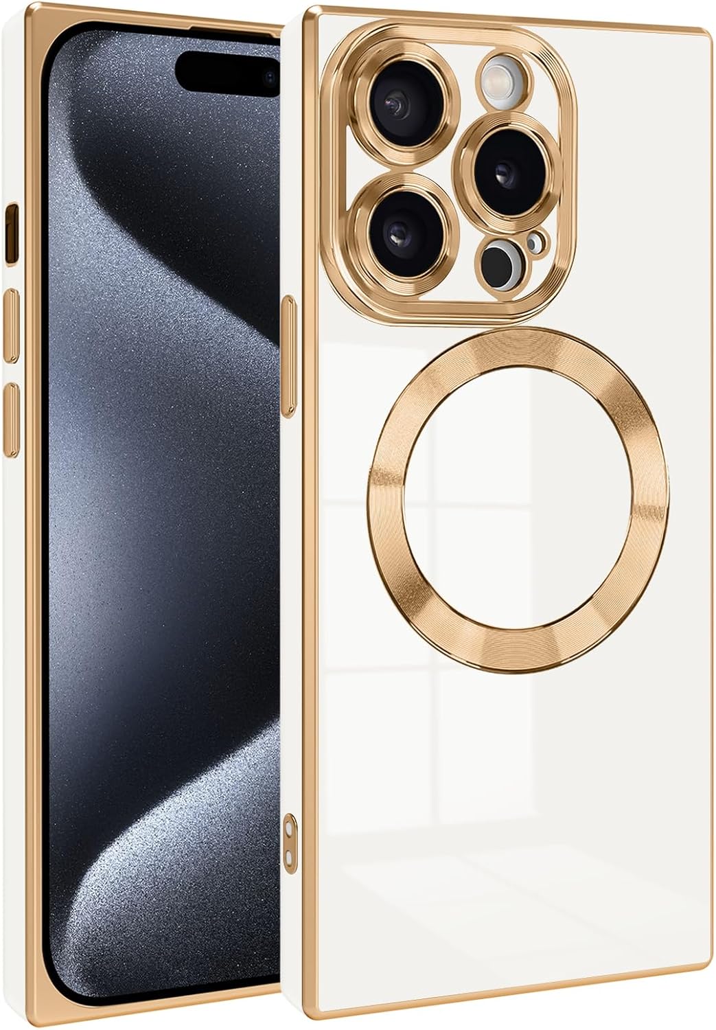 PSIOXY Funda magnética cuadrada para iPhone 15 Pro compatible con Magsafe compatible con carga inalámbrica protección a prueba de salpicaduras TPU