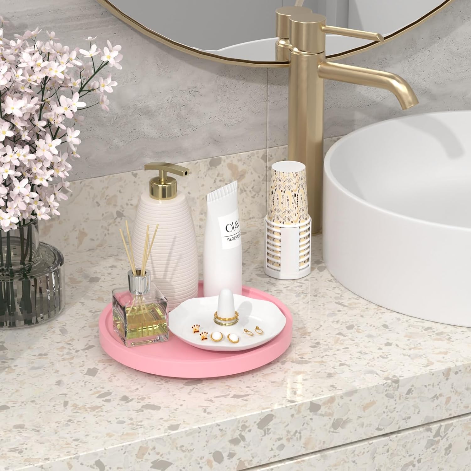 Bandeja giratoria de 360 para tocador de baño, bandeja giratoria de bambú de 9 pulgadas para perfume, vela, jabón, bandejas para el cuidado de la