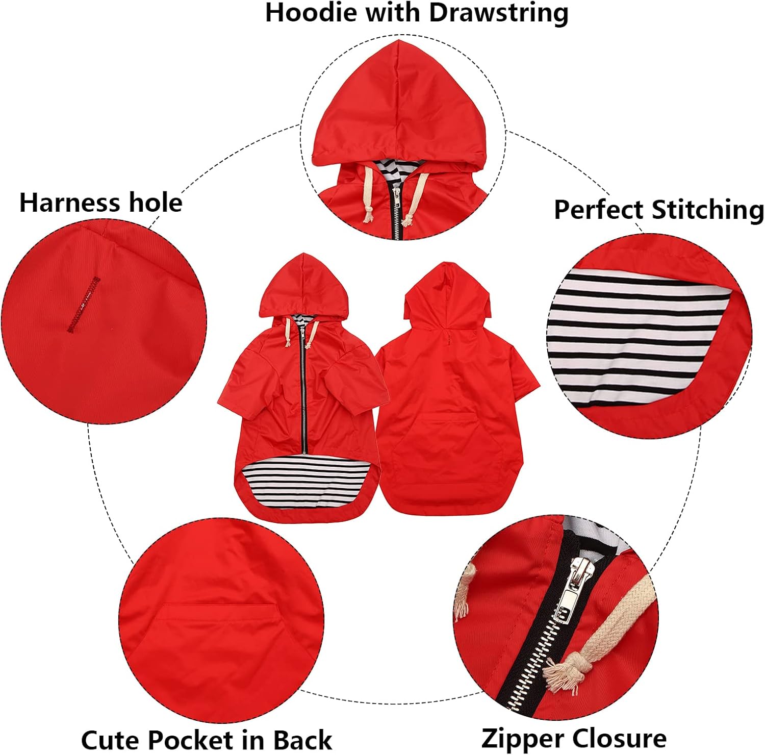 Chubasquero impermeable para perros con capucha para perros pequeños y medianos, poncho con correa reflectante, bolsillo de almacenamiento y agujero