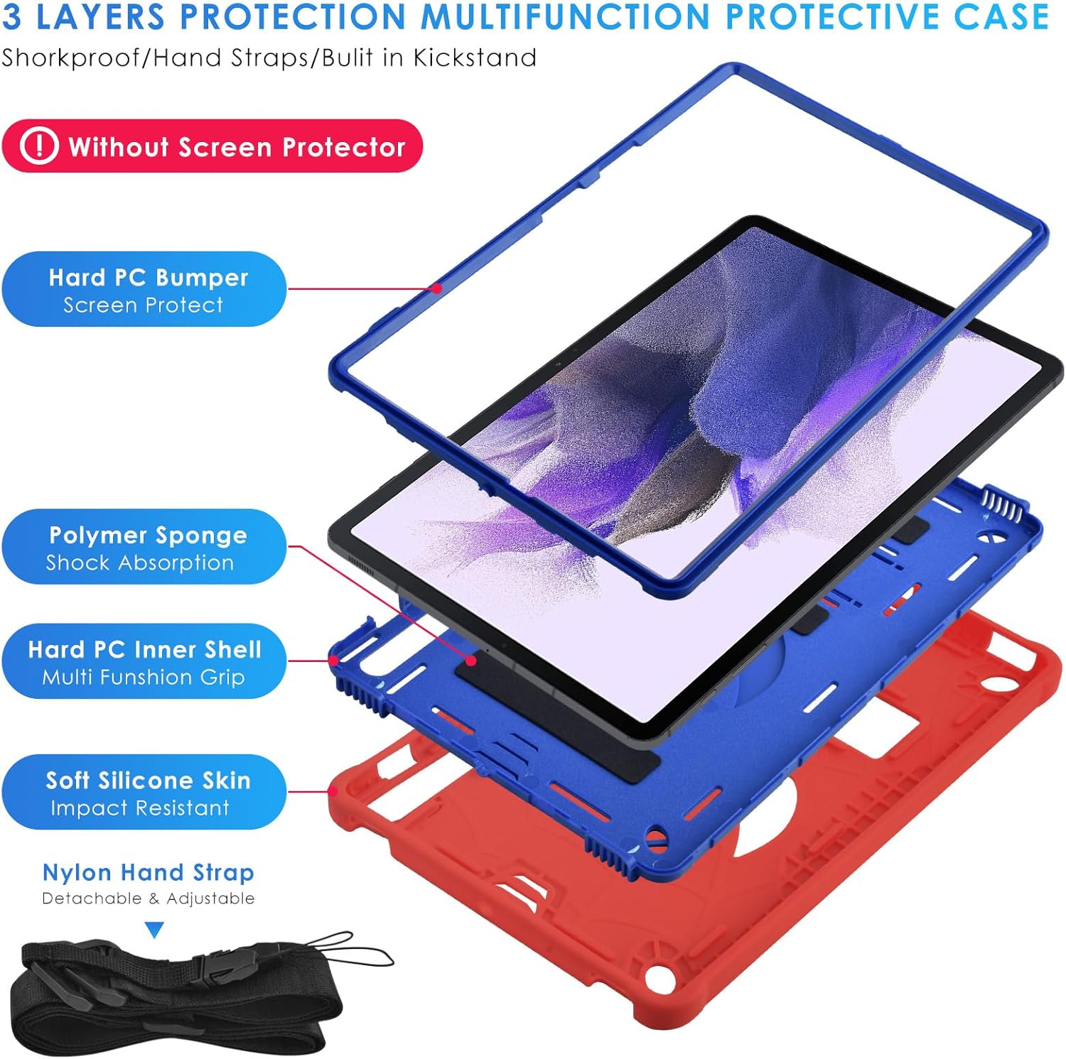 DETUOSI Funda para tablet Samsung Galaxy Tab S7 FE 5G, S8 Plus, S7 Plus de 12.4 pulgadas, funda protectora resistente para niños con soporte