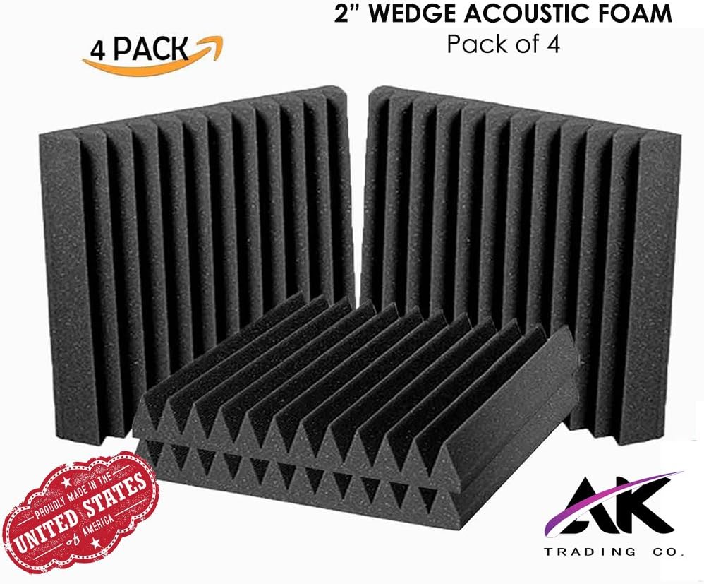 Paquete de 4 paneles acústicos de carbón para estudio, cuñas de espuma de 2 x 12 x 12 pulgadas