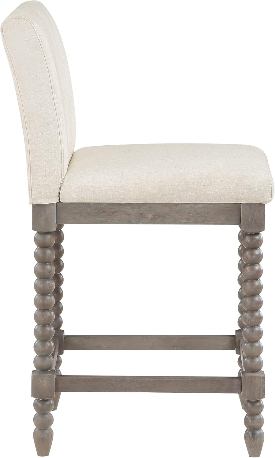 OSP Home Furnishings Abbott Spindle – Taburete de mostrador con asiento acolchado de resorte y base gris cepillado, tela de lino