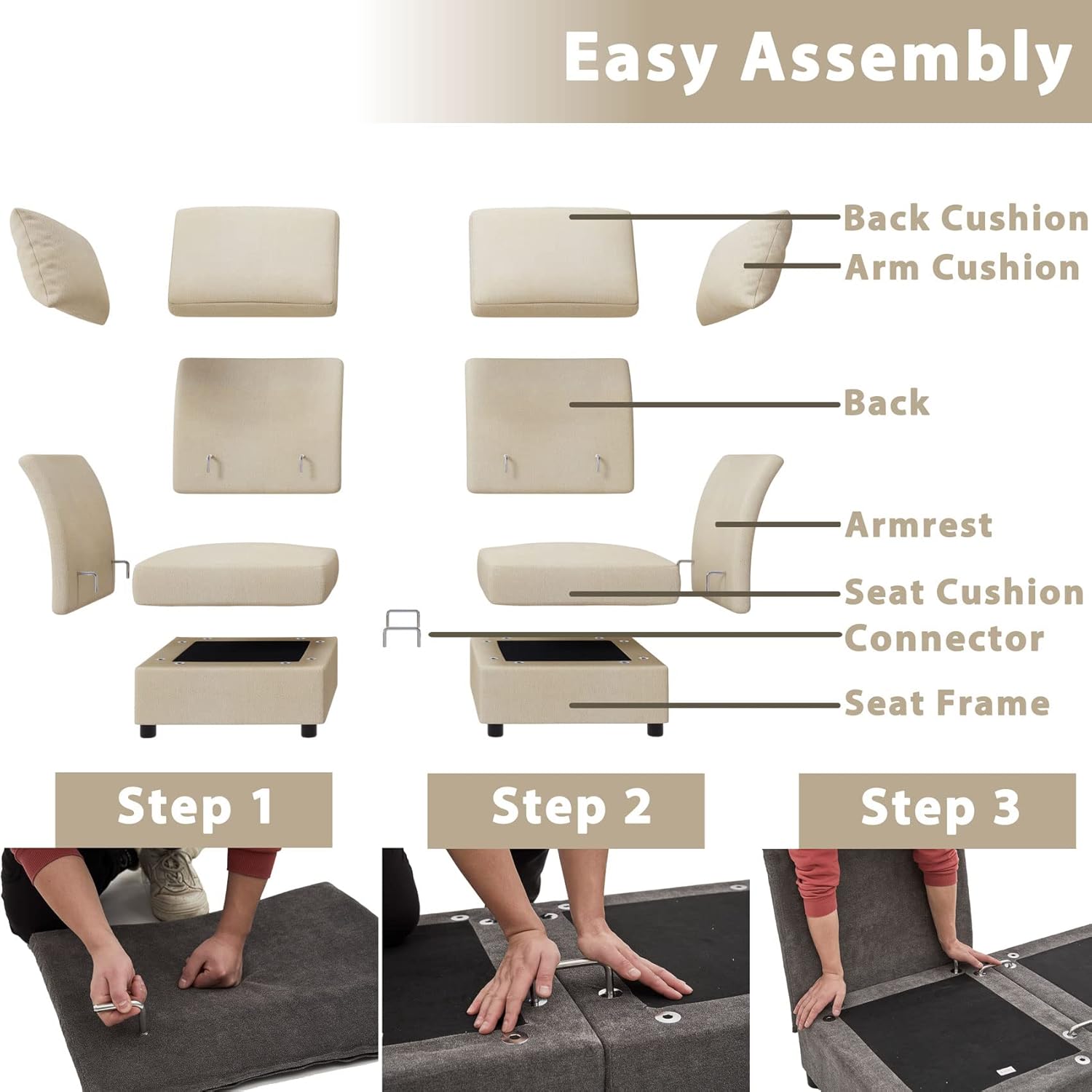 VanAcc Sofá modular de 9 asientos, sofá modular modular en forma de U con otomanas, sofá reversible para sala de estar, felpilla beige