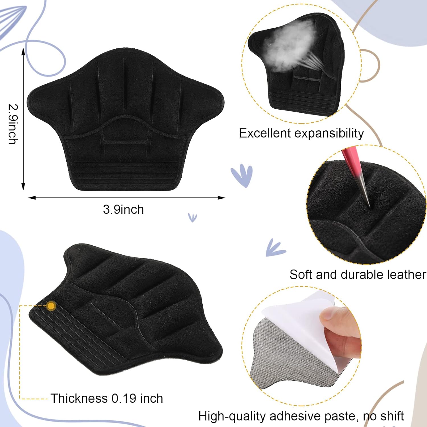 12 empuñaduras de talón para hombres y mujeres, almohadillas de talón para zapatos demasiado grandes, insertos de cojín de talón de cuero para